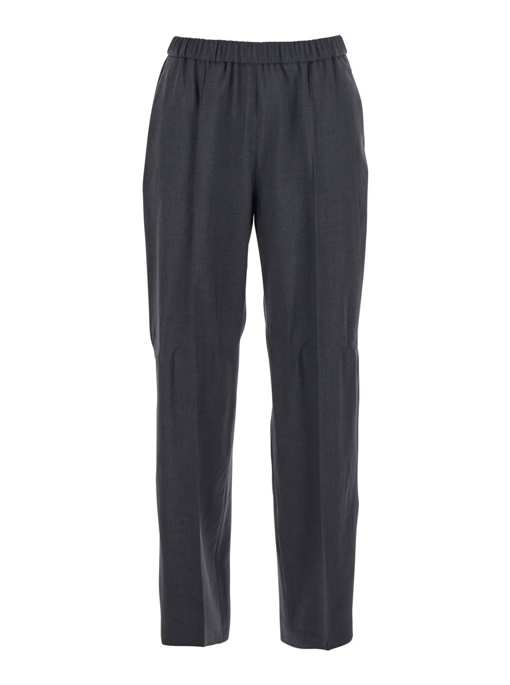 Fabiana Filippi Grey Trousers With Elastic Waist In Wool Blend Woman In Gray