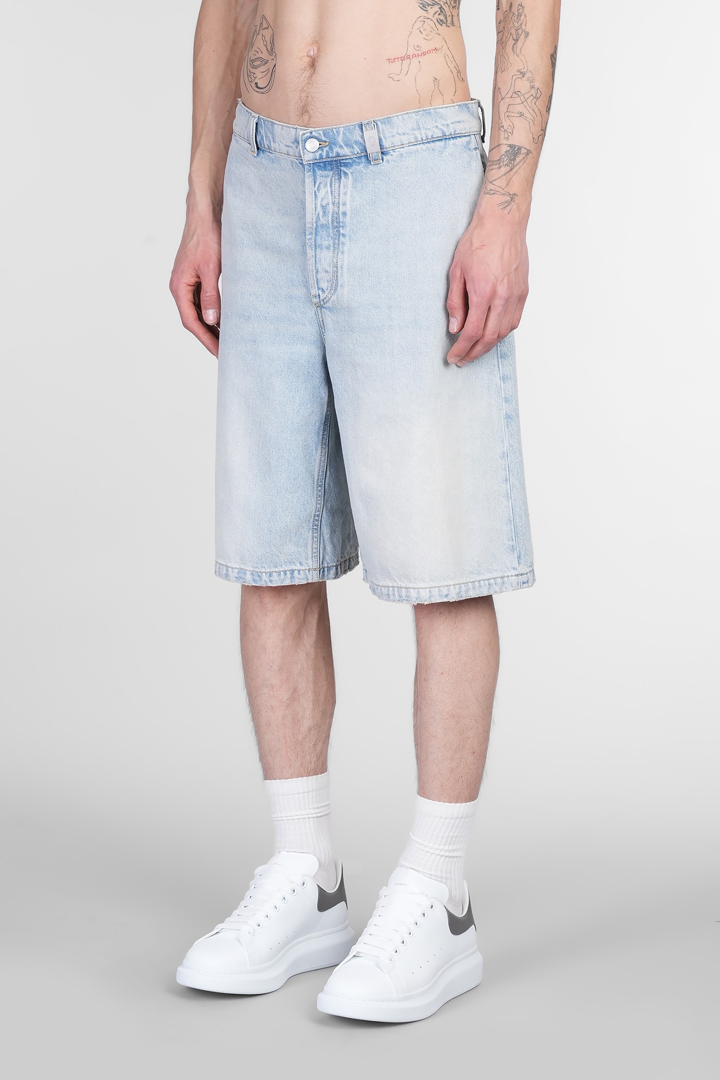 Alexander Mcqueen Stonewashed Denim Shorts In Washed