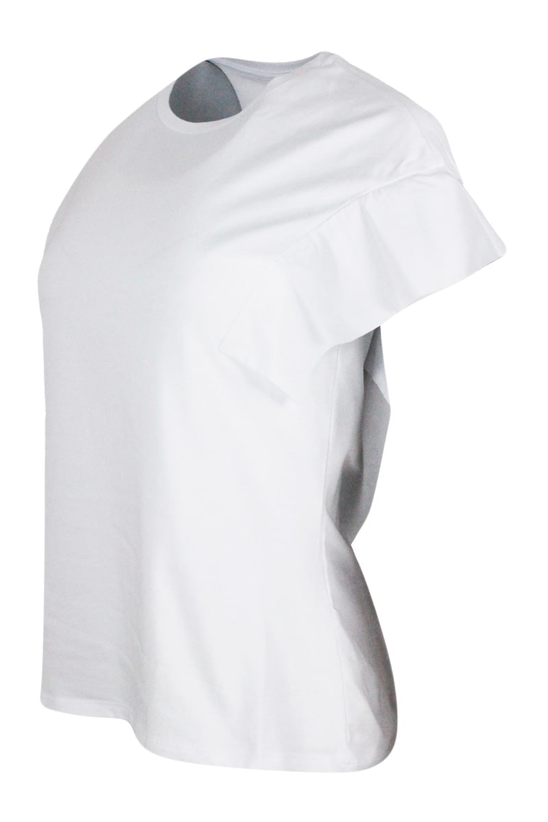 Shop Lorena Antoniazzi Round Neck T-shirt In Cotton Jersey With Flared Cap Sleeves In White