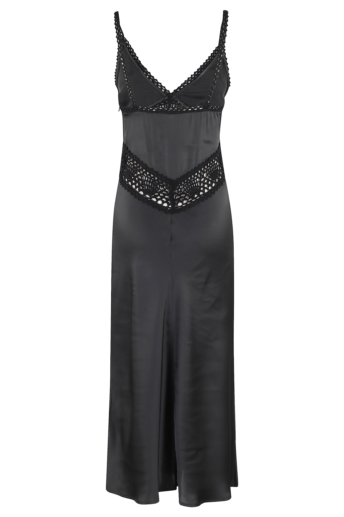 Semicouture Semi Couture Jacinta Satin Dress With Crochet Detailing In Nero