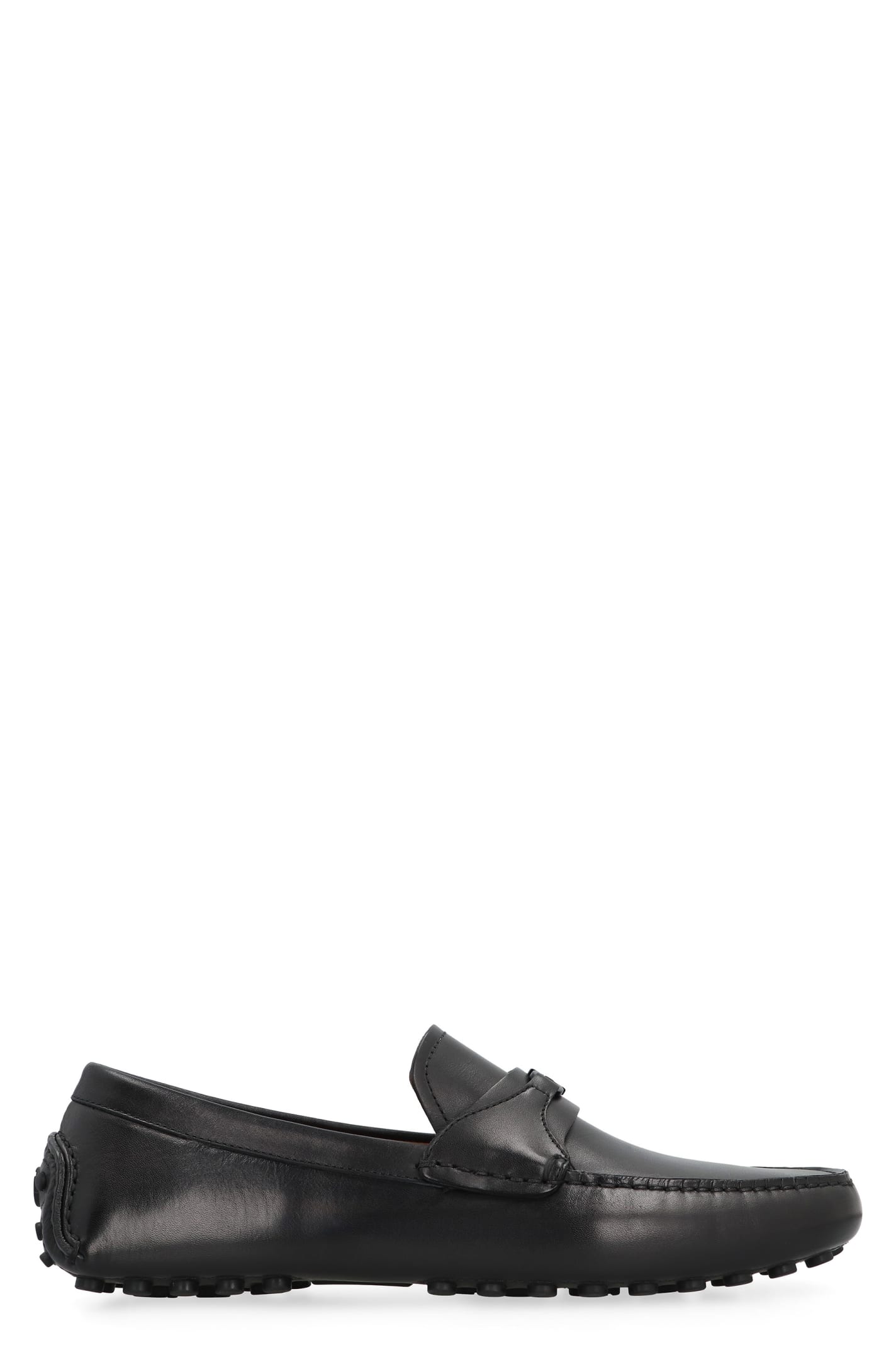 Shop Ferragamo Driver Leather Loafers In Black