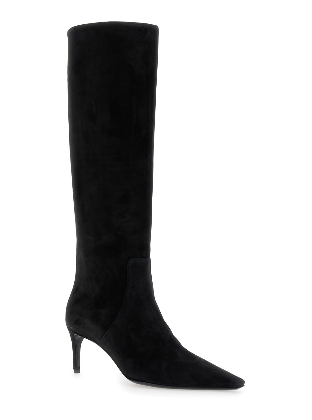 Shop Dolce & Gabbana Black High Boots With Dg Logo In Suede Woman