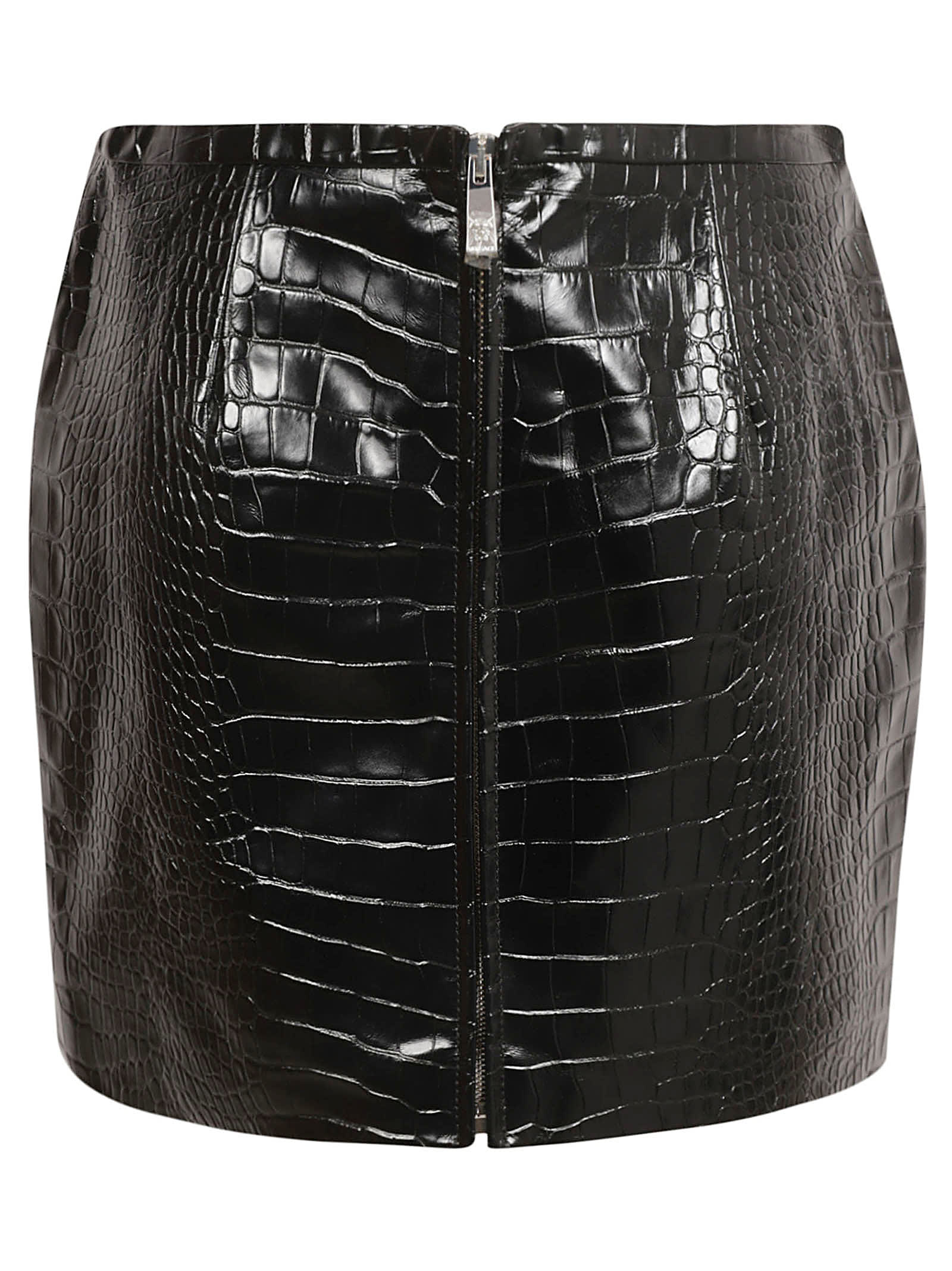 Versace Crocodile-effect Leather Miniskirt In Black