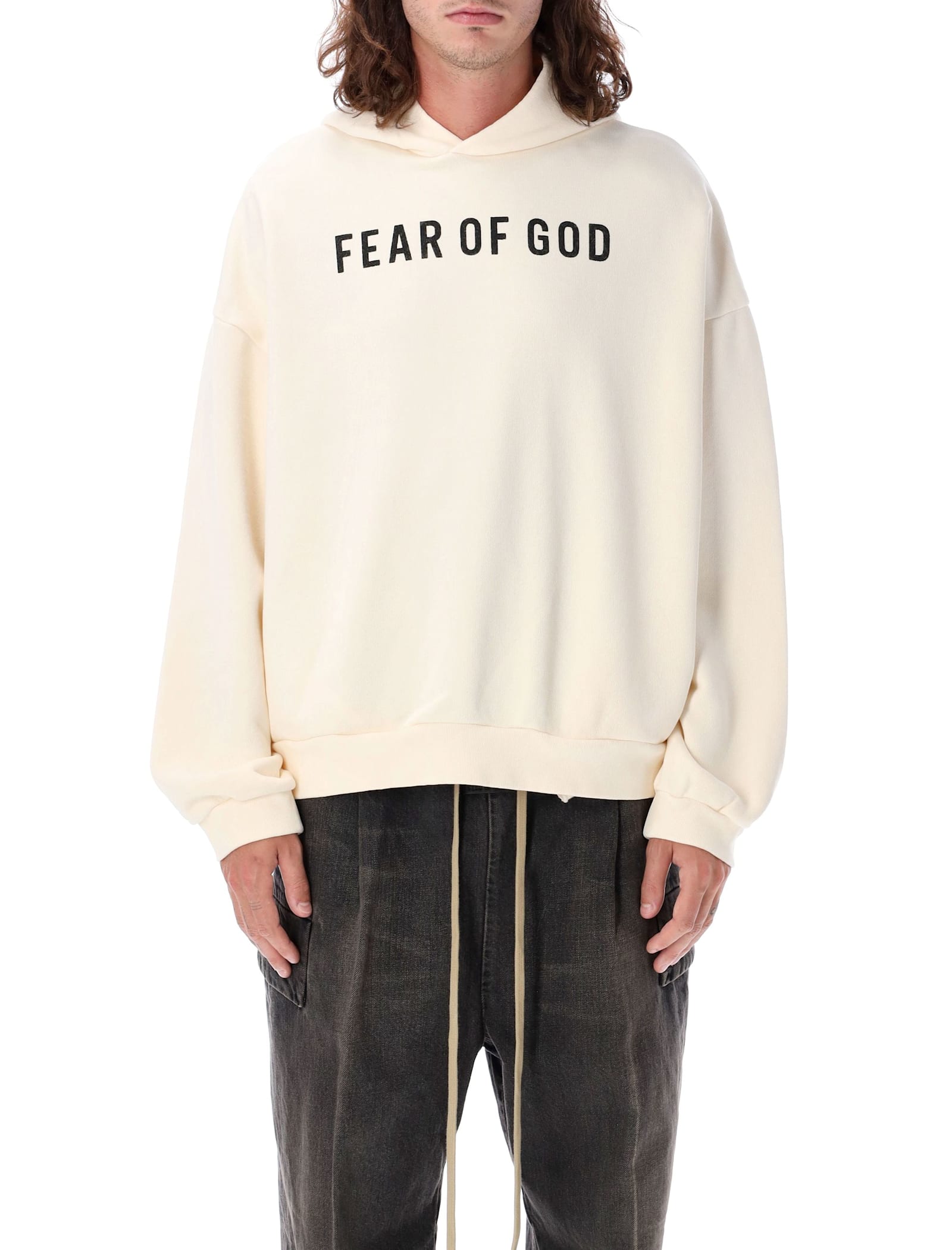 Shop Fear Of God Overlapped Hoodie In Cream