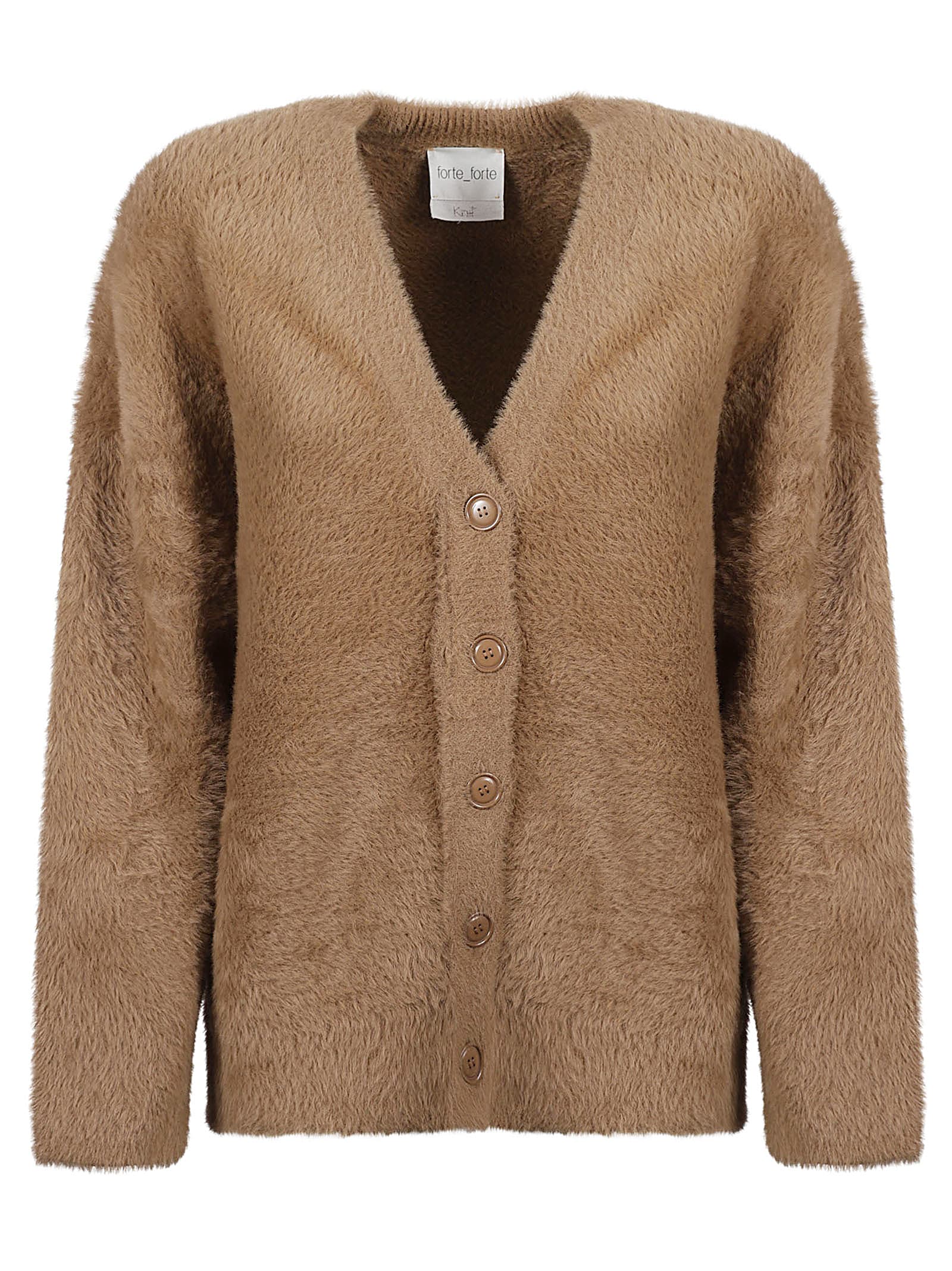 Shop Forte Forte All-over Fur Applique V-neck Cardigan In Camel