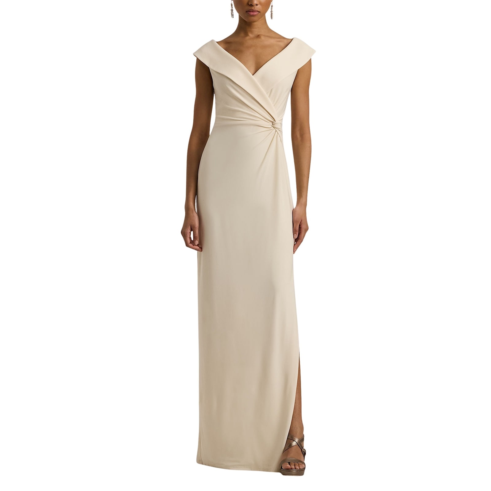 Shop Ralph Lauren Leonidas Sleeveless Gown In Mascarpone Cream