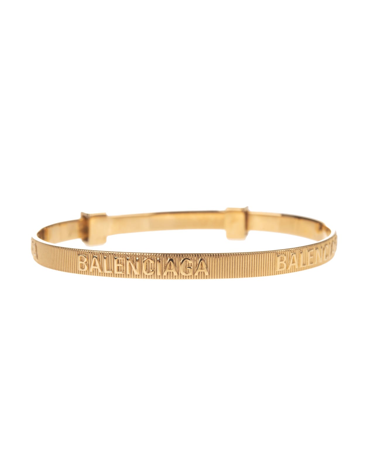 Balenciaga Woman Force Striped Bracelet In Gold Vermeil