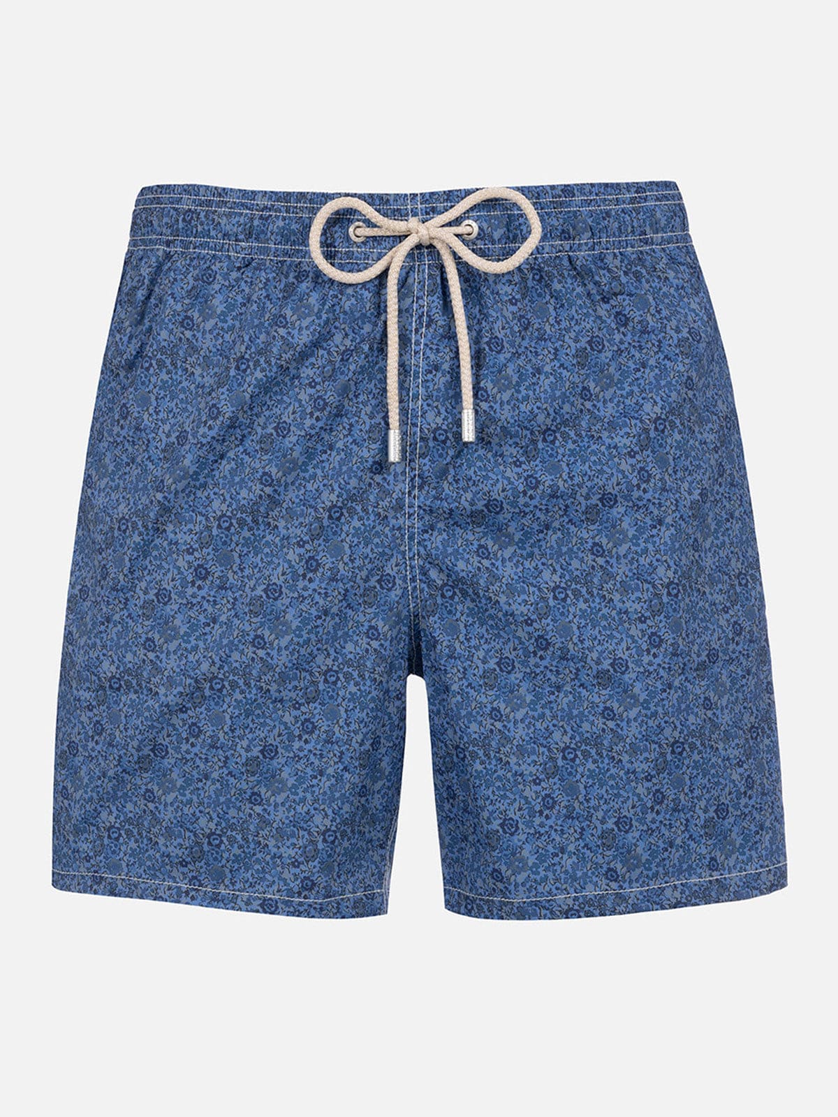 Shop Mc2 Saint Barth Man Mid-length Gustavia Swim-shorts With Emma & Georgina Print Made With Liberty Fabric In Blue