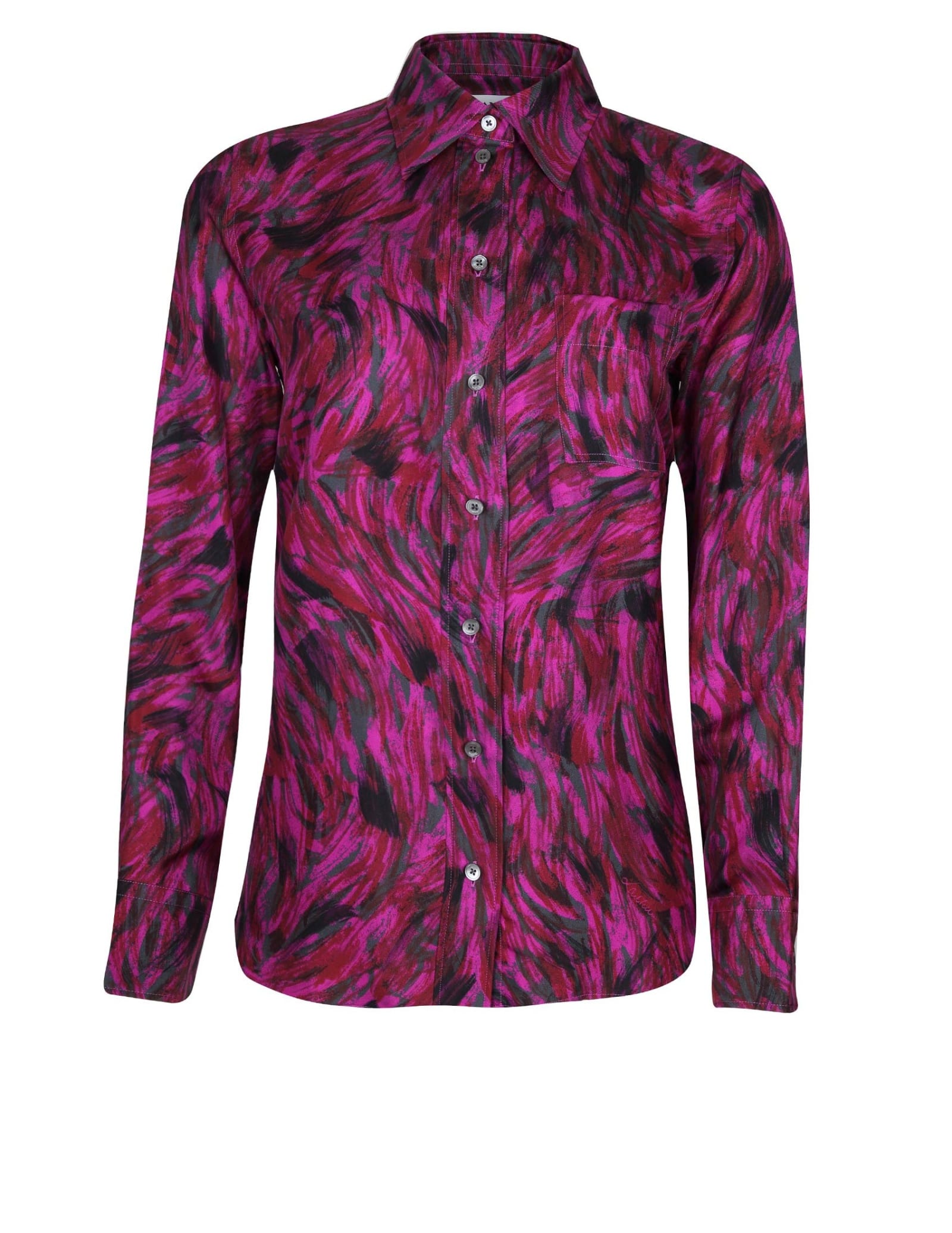 Shop Lanvin Silk Shirt With Multicolor Print In Fuchsia