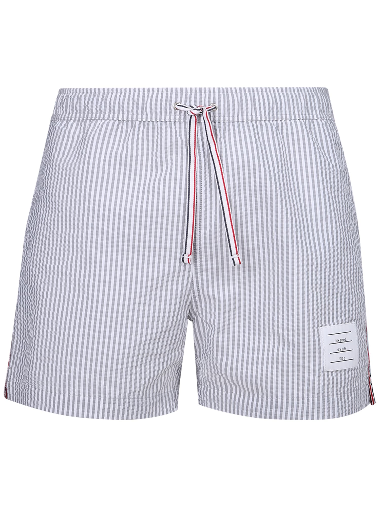 Thom Browne Striped Swim Shorts In Grey