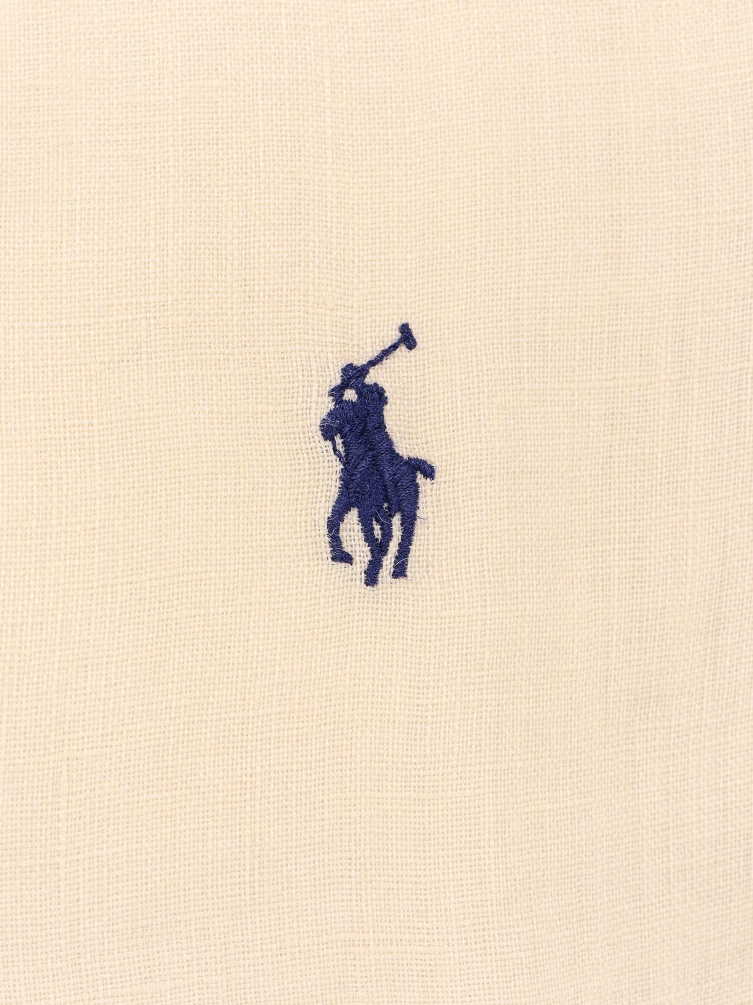 Polo Ralph Lauren Fitted Linen Shirt Collar Buttoned In Beige