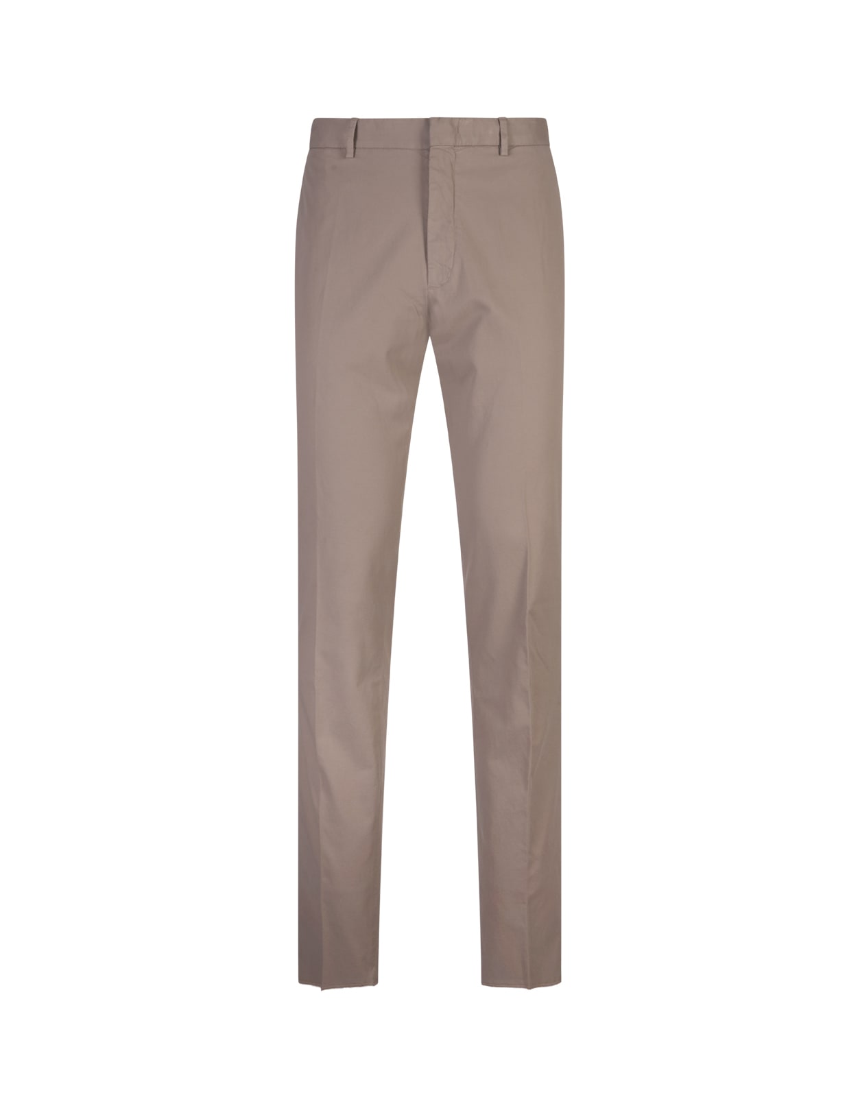 Shop Zegna Taupe Stretch Cotton Slim Fit Trousers In Grey