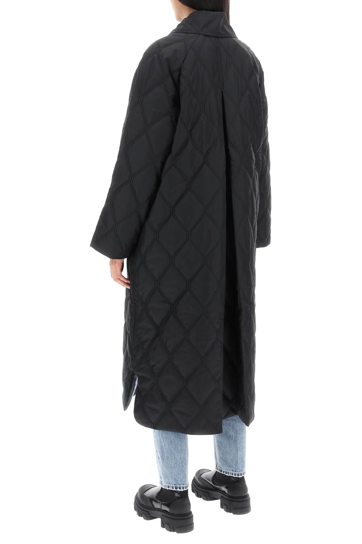 Shop Ganni Quilted Oversized Coat In Black (black)
