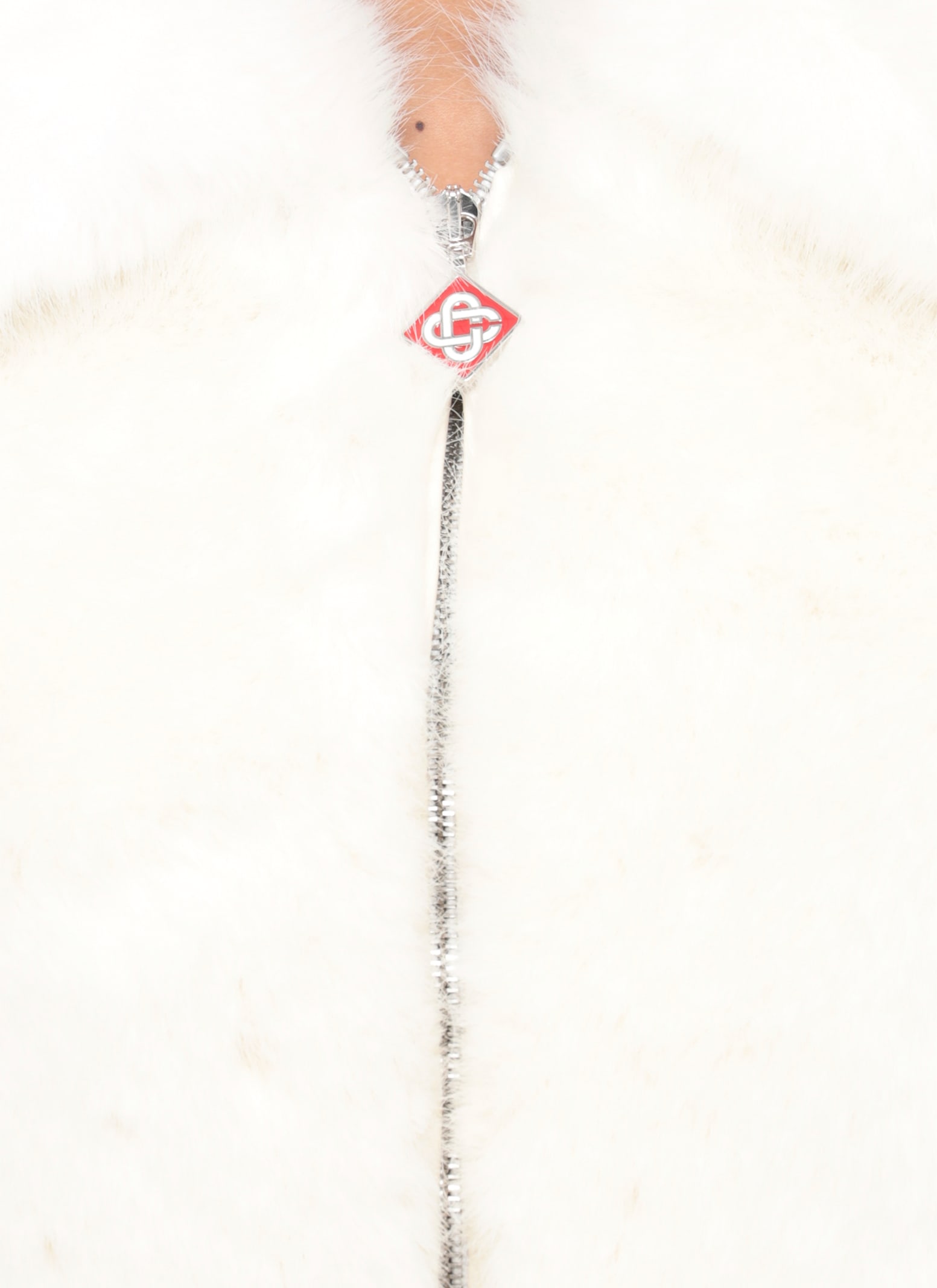 Casablanca Faux Fur Lapel Collar Long Sleeve Coat In White