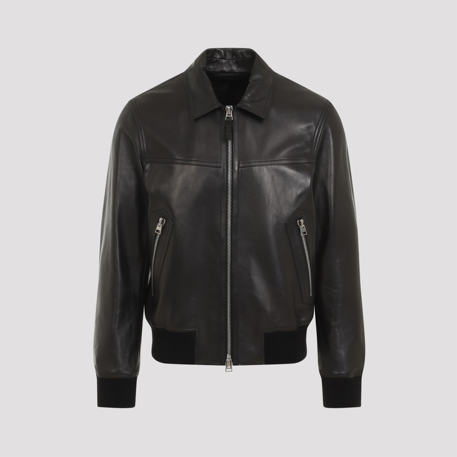 Shop Tom Ford Leather Bomber Jacket In Black