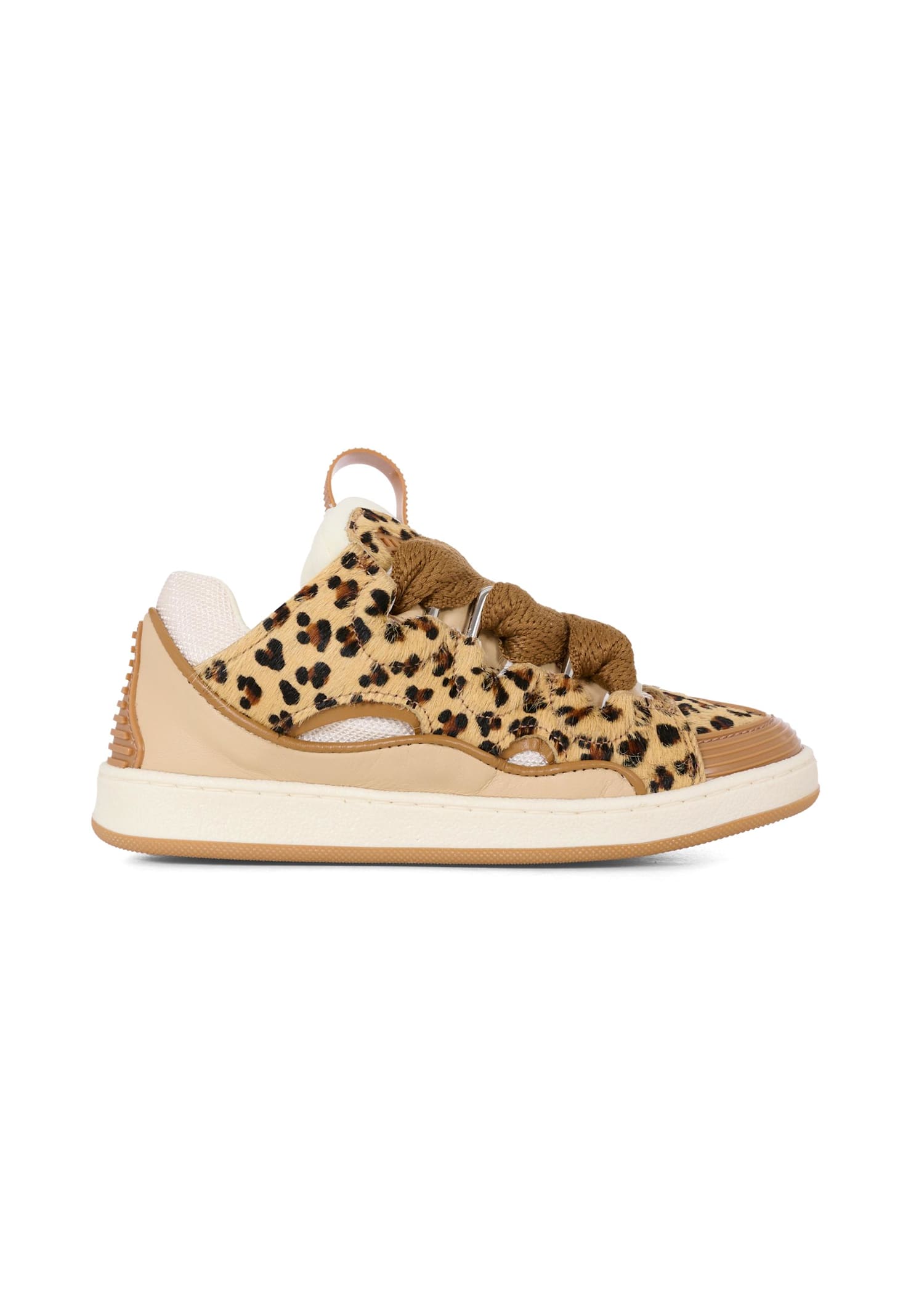 Lanvin Beige Sneakers For Girl With Leopard Pattern In Brown