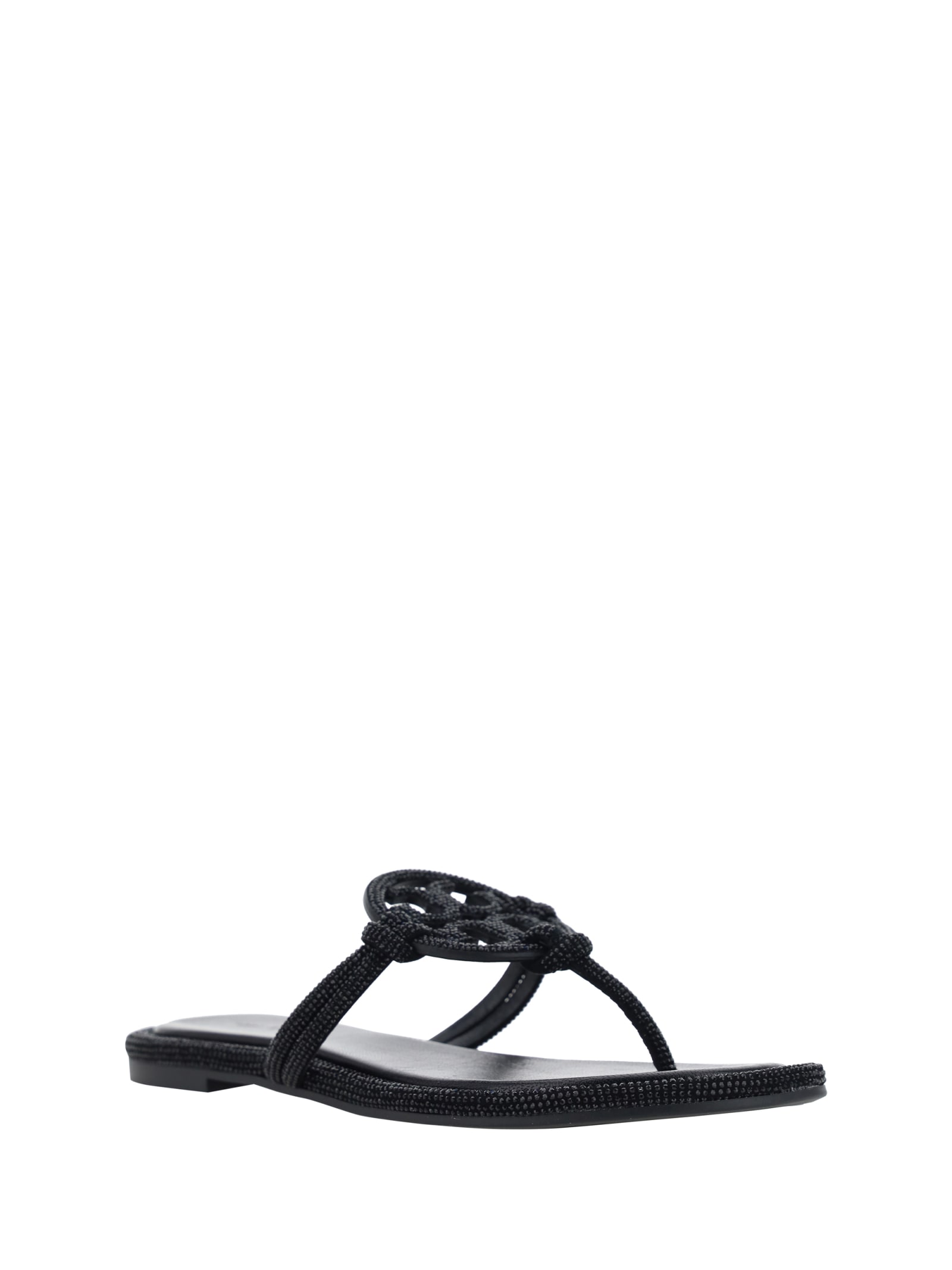 Tory Burch Miller Pave Logo Thong Sandals In Black