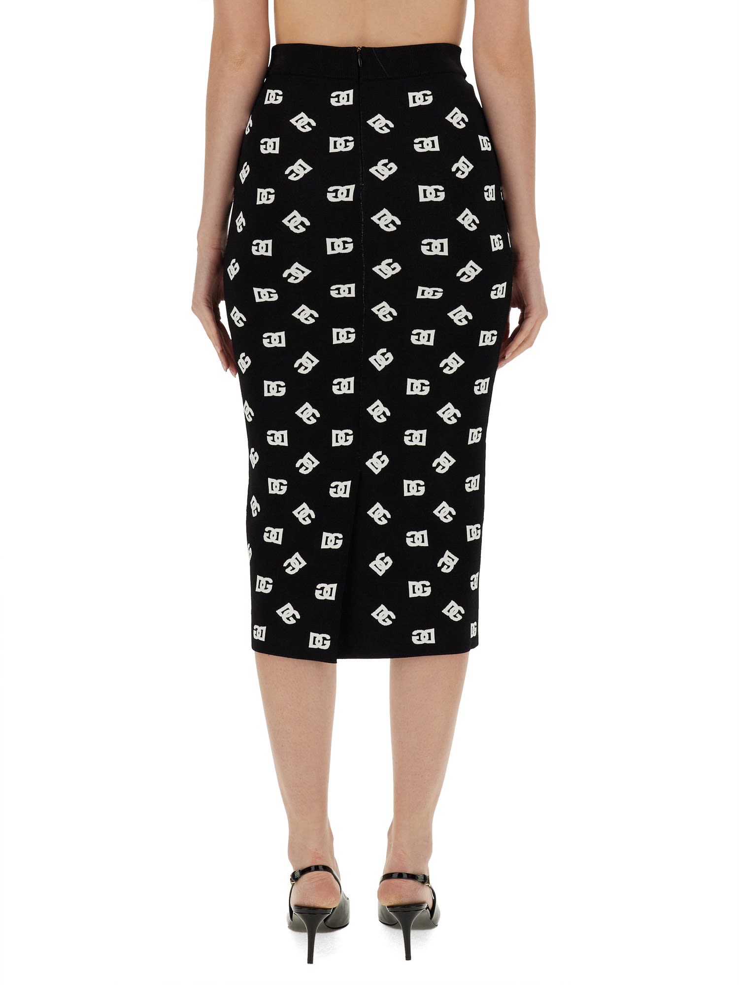 Shop Dolce & Gabbana Viscose Logo Jacquard Pencil Skirt In Nero