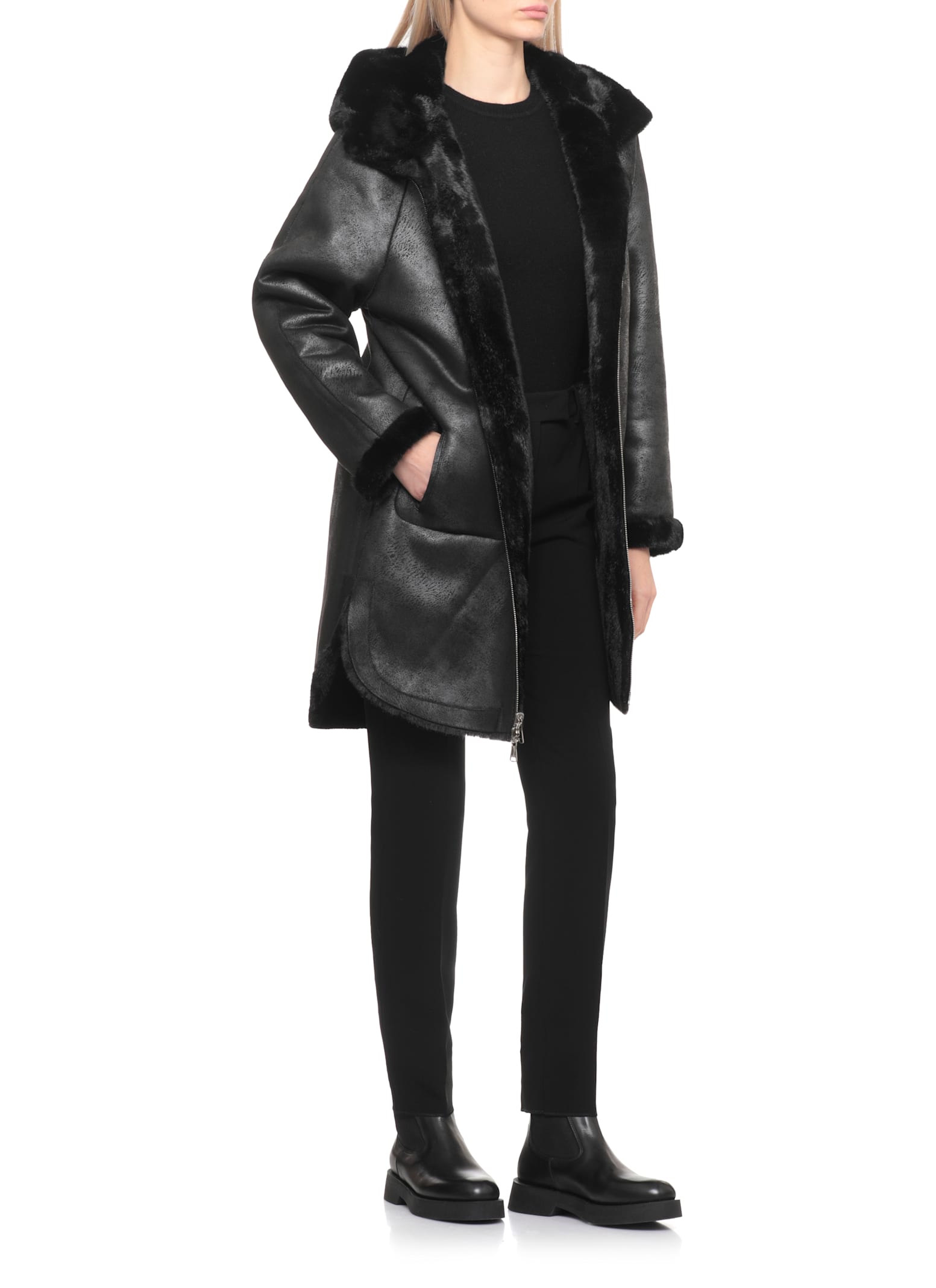 Betta Corradi Hooded Faux-fur Coat In Black