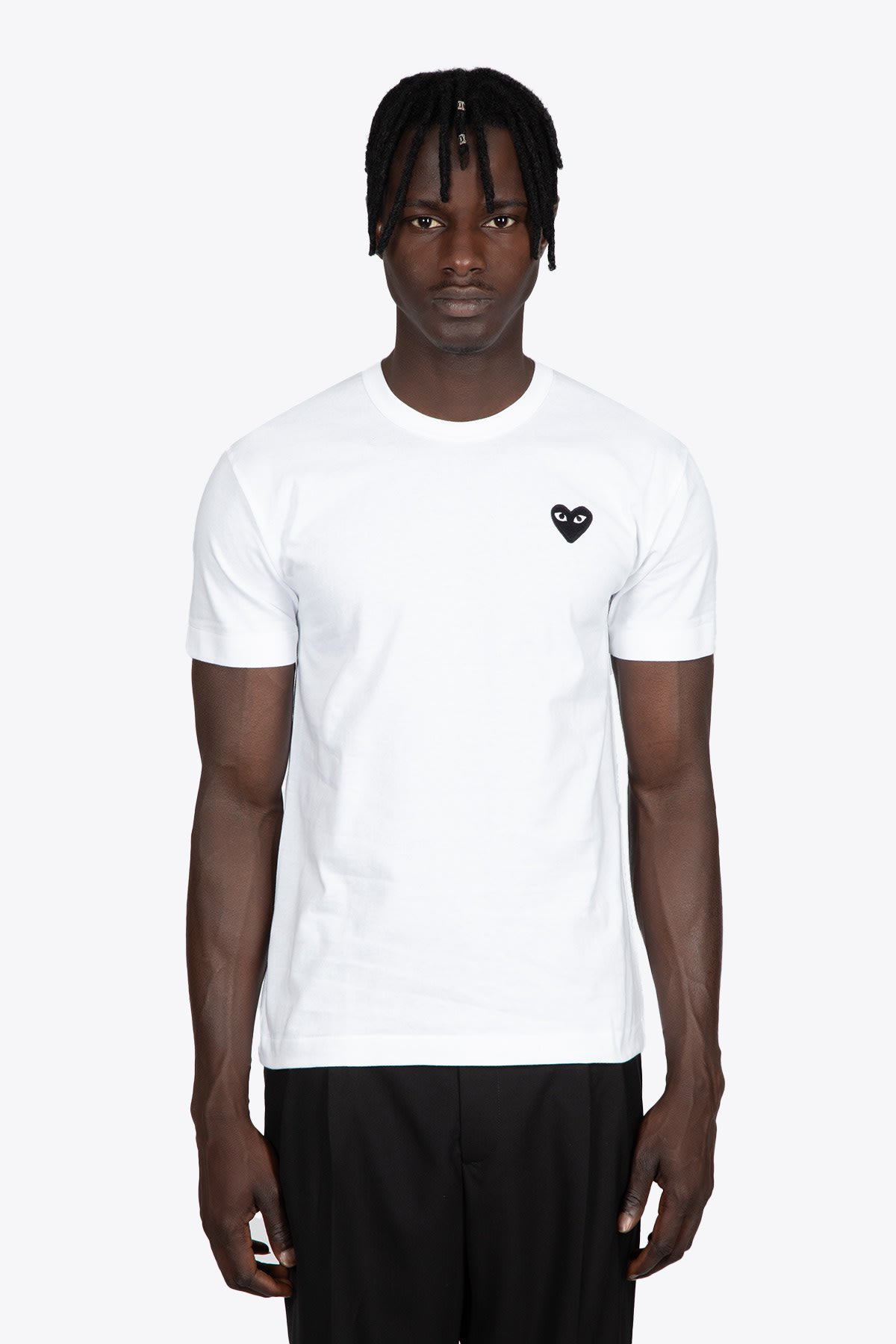 Comme des Garçons Play Men S T-shirt Knit White cotton t-shirt with big black heart patch