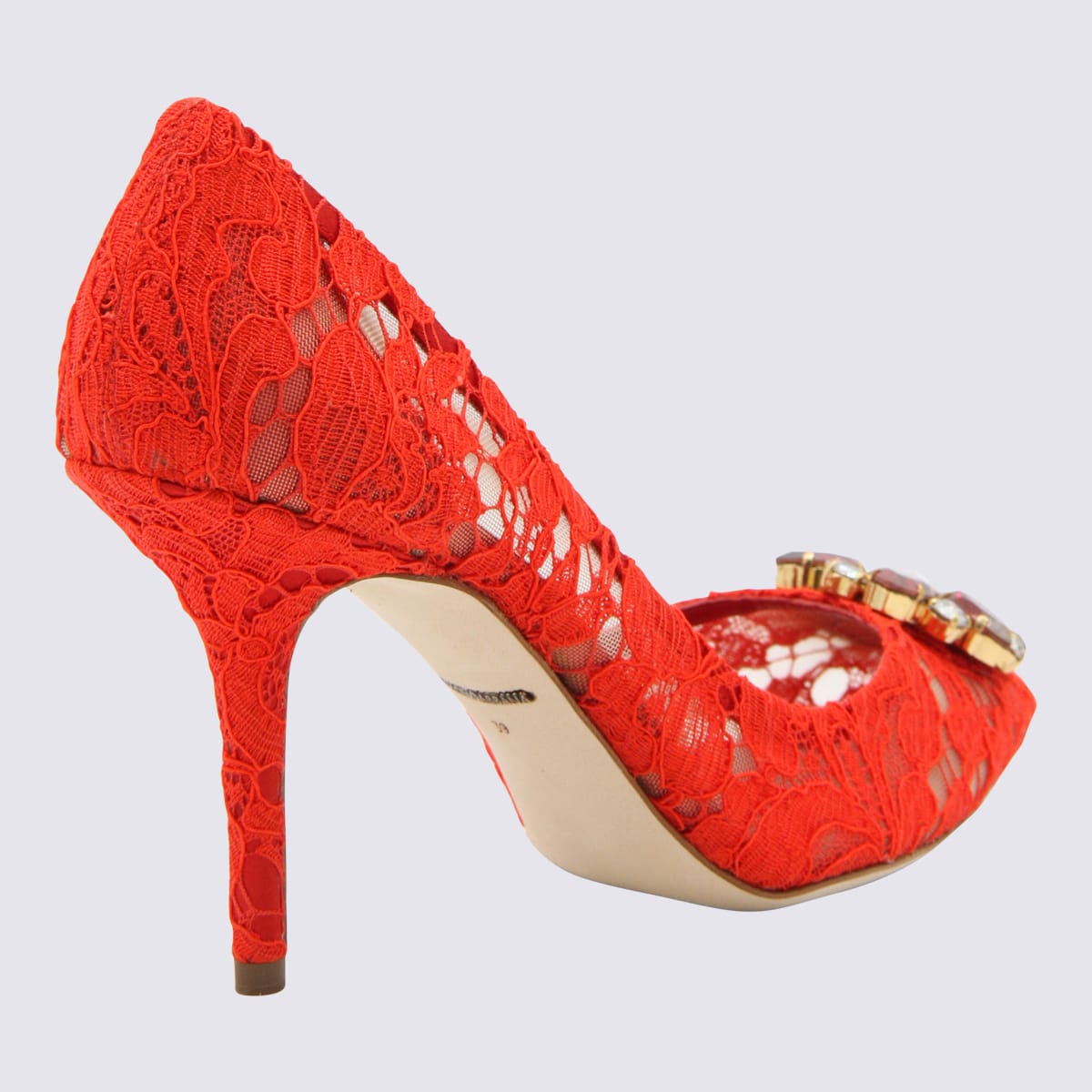 Shop Dolce & Gabbana Red Lace Bellucci Taormina Pumps