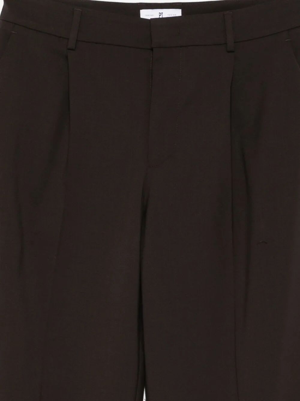 Pt Torino Dark Brown Tailored Trousers With Structured Silhouette In Brown