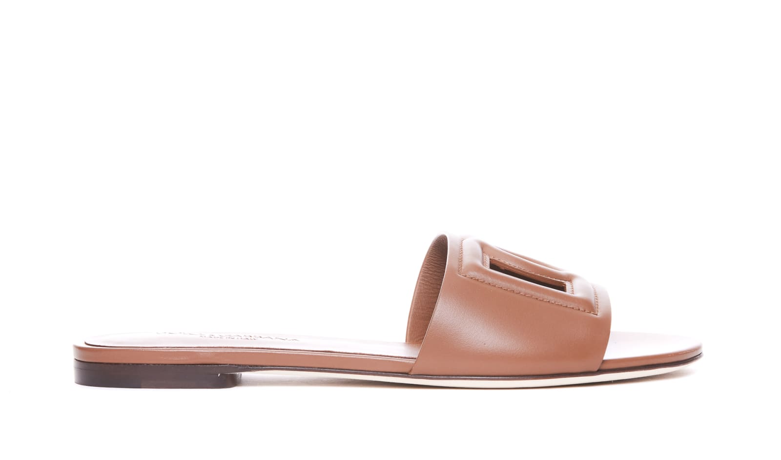 Dolce & Gabbana Dg Logo Slide Sandals In Leather Brown