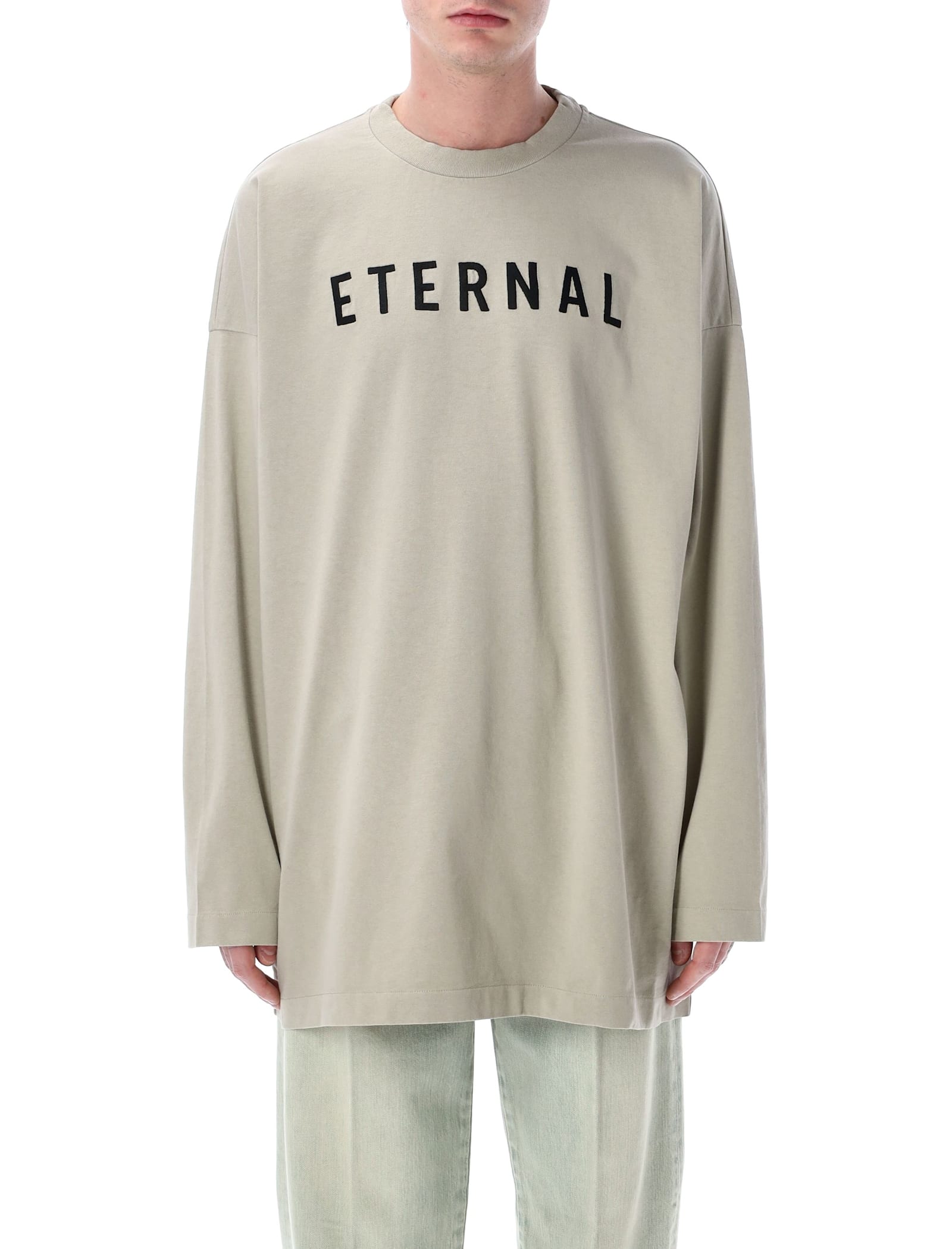 Fear Of God Grey T-shirt With Eternal Print On The Front And Logo Patch On The Back In Neutral