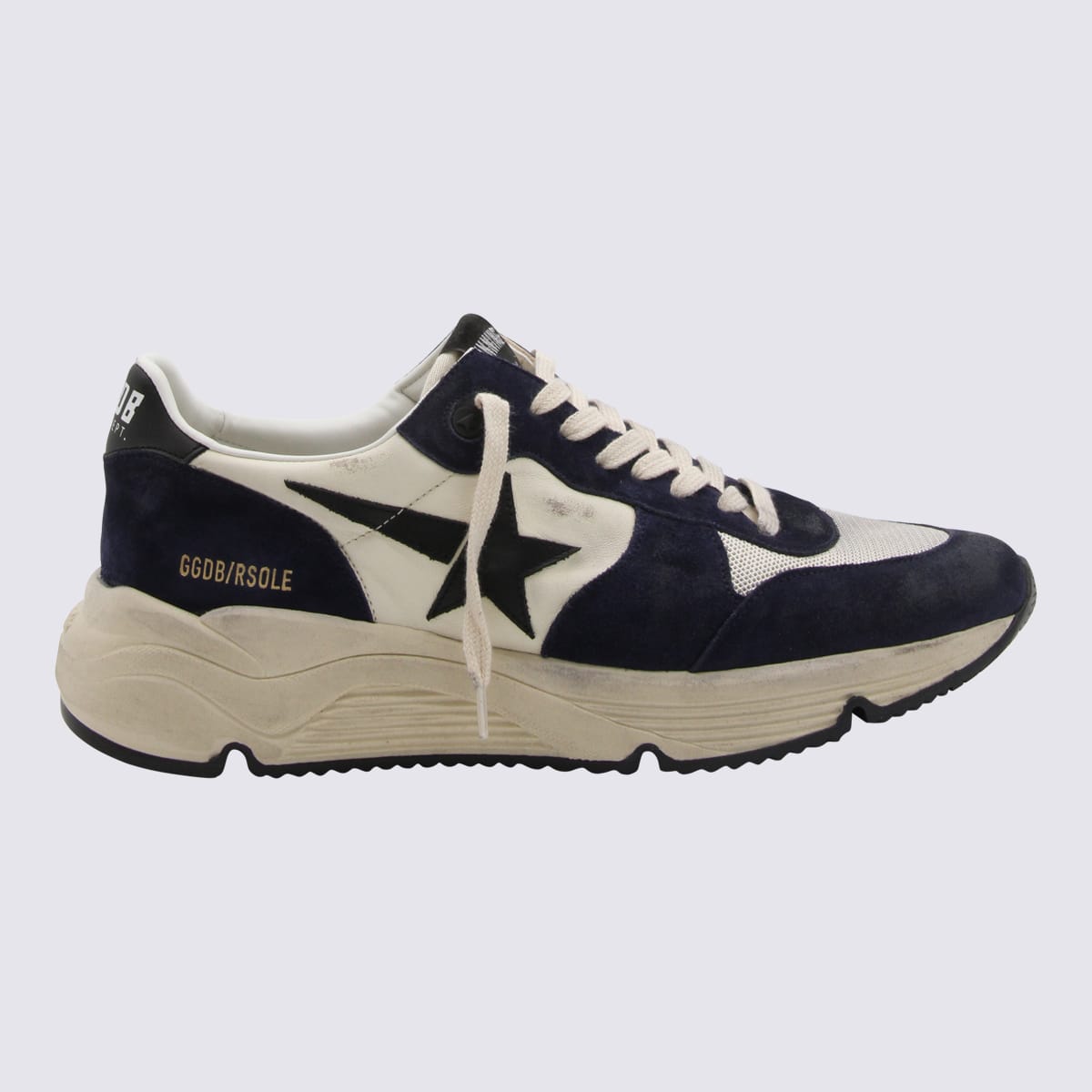 Shop Golden Goose Black And White Leather Sneakers In Blue/beige