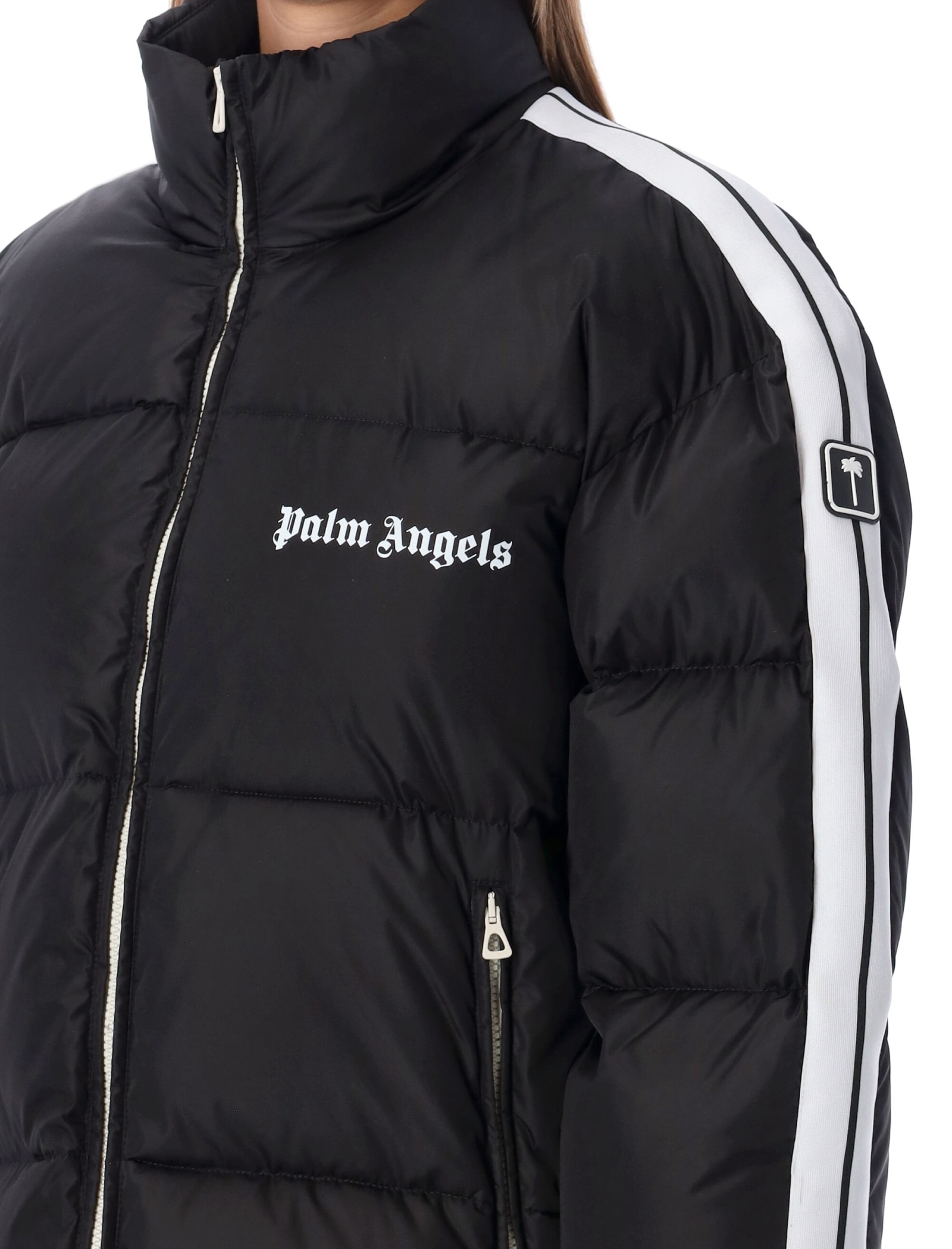 Shop Palm Angels Track Down Jacket In Nero/bianco