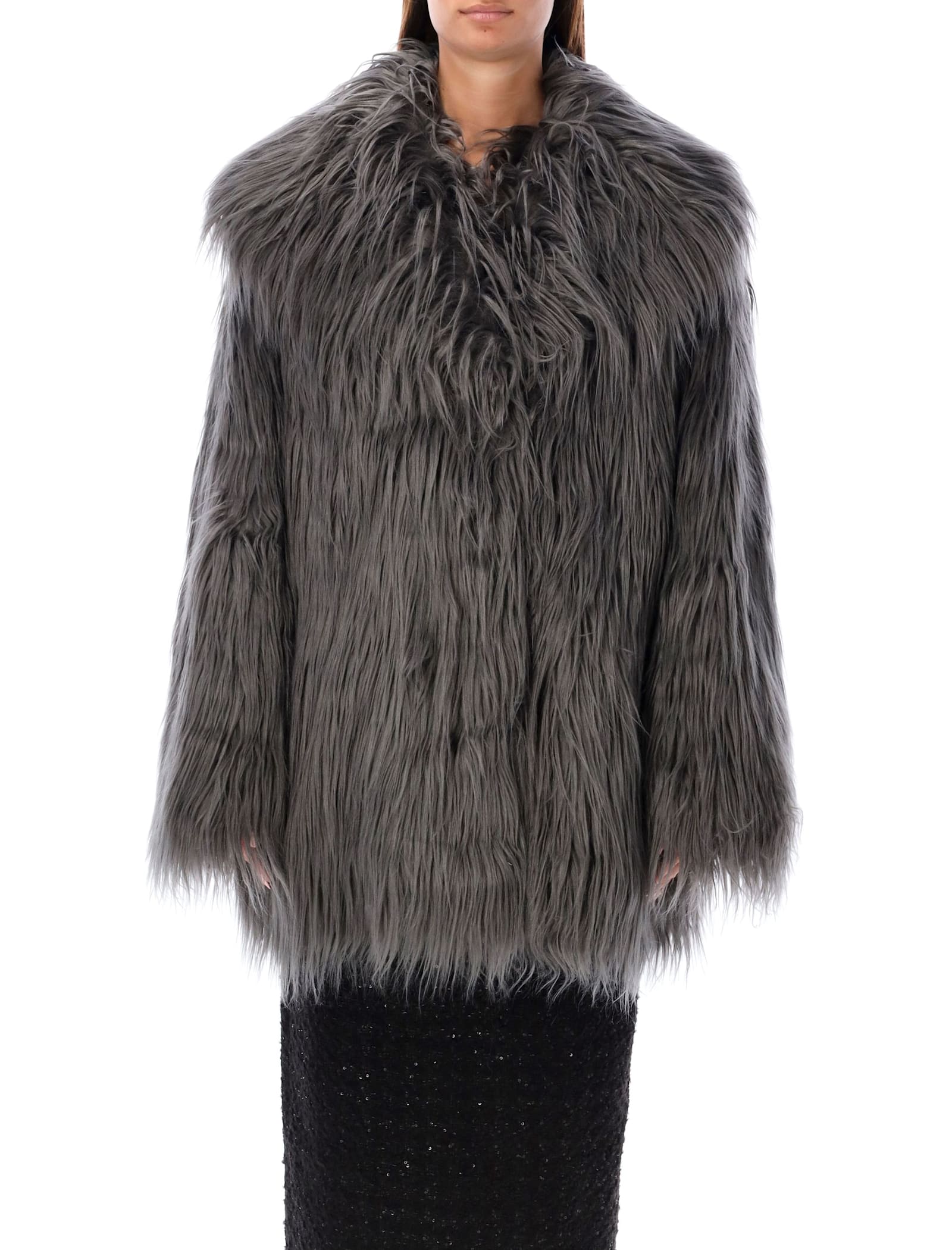 Shop Rotate Birger Christensen Faux Fur Coat In Grey