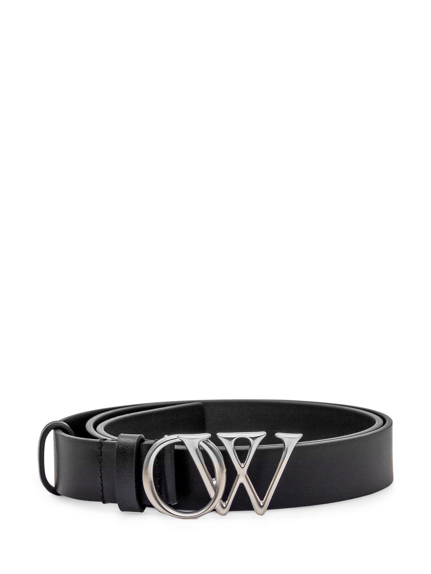 Off-white Ow-buckle Leather Belt In Black