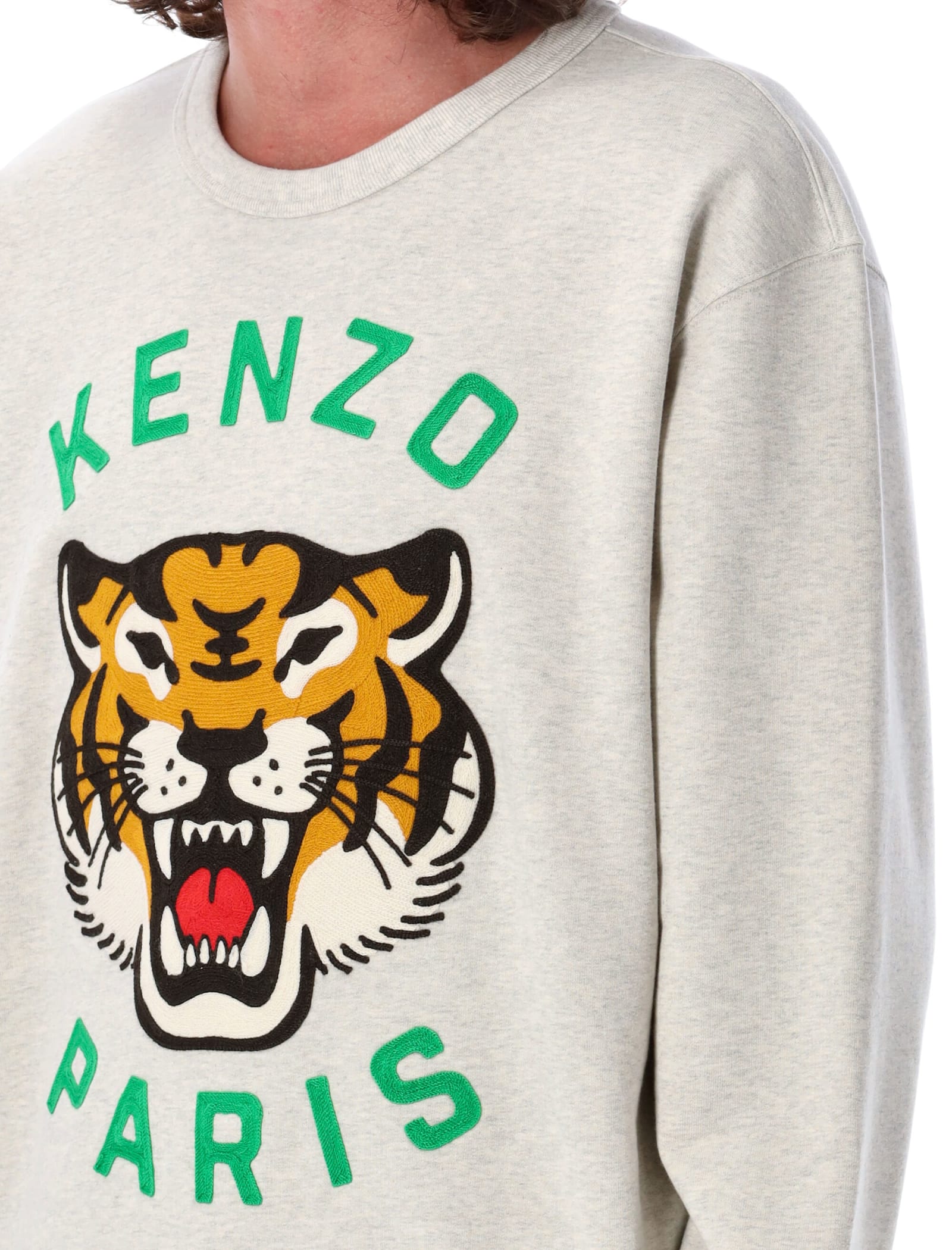 Shop Kenzo Lucky Tiger Over Crewneck In Light Grey