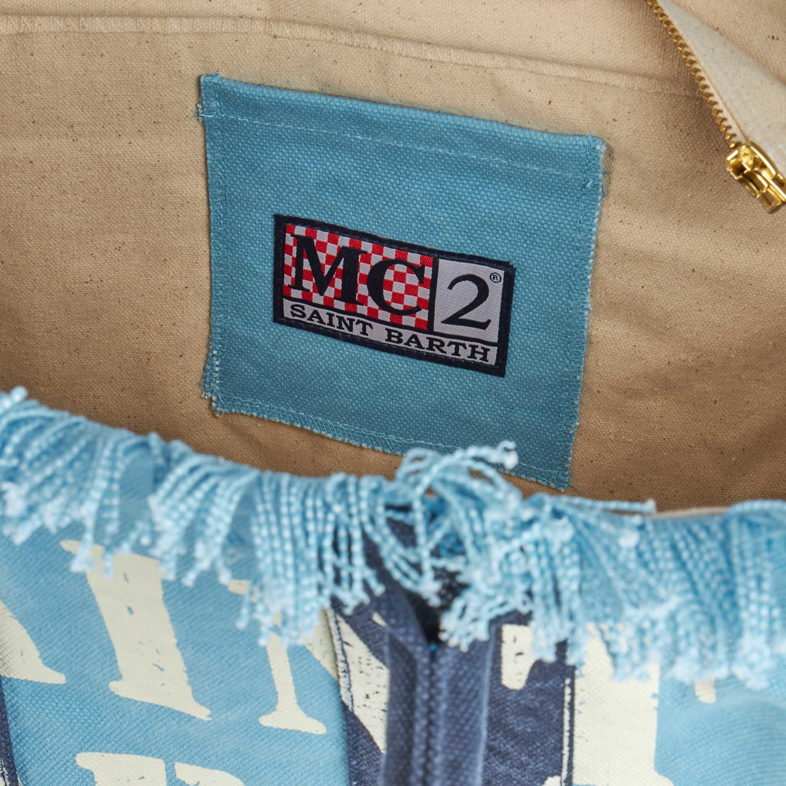 Shop Mc2 Saint Barth Vanity Canvas Shoulder Bag With Saint Barth Logo In Blue