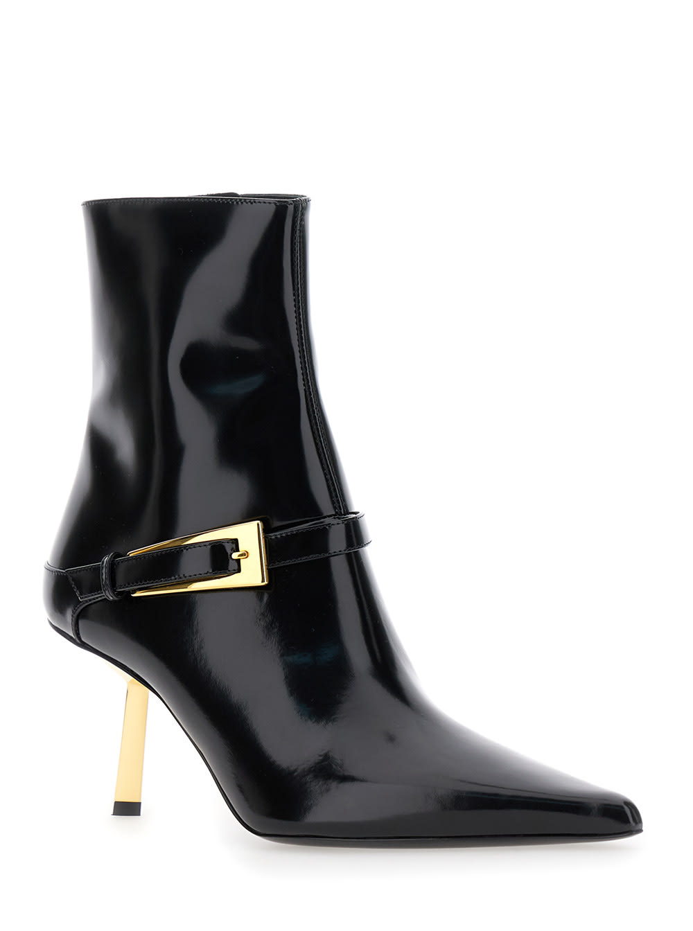 Shop Saint Laurent Lee Black Ankle Boots With Buckle Detail In Patent Leather Woman