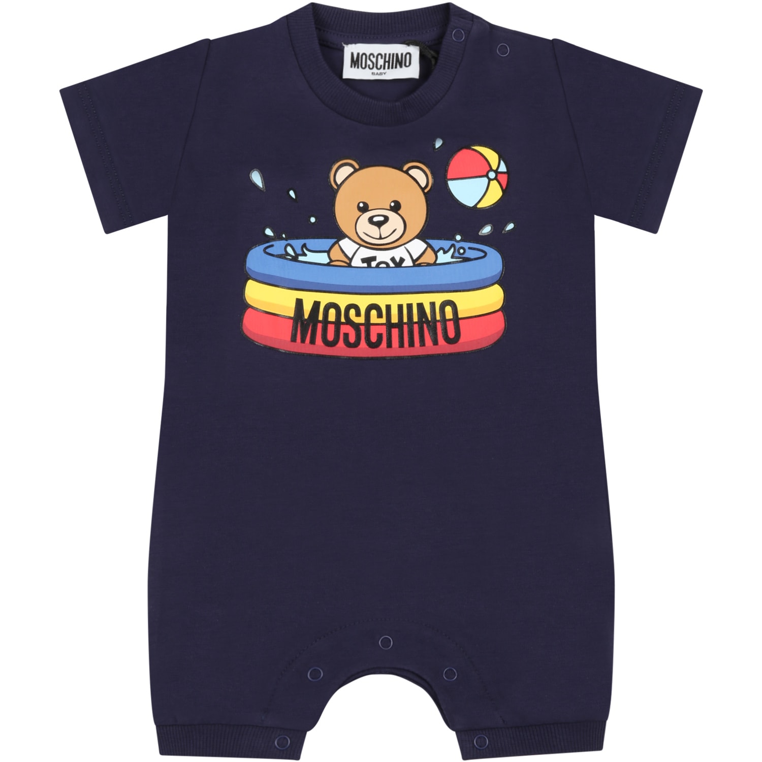 Moschino Blue Romper For Baby Boy With Teddy Bear