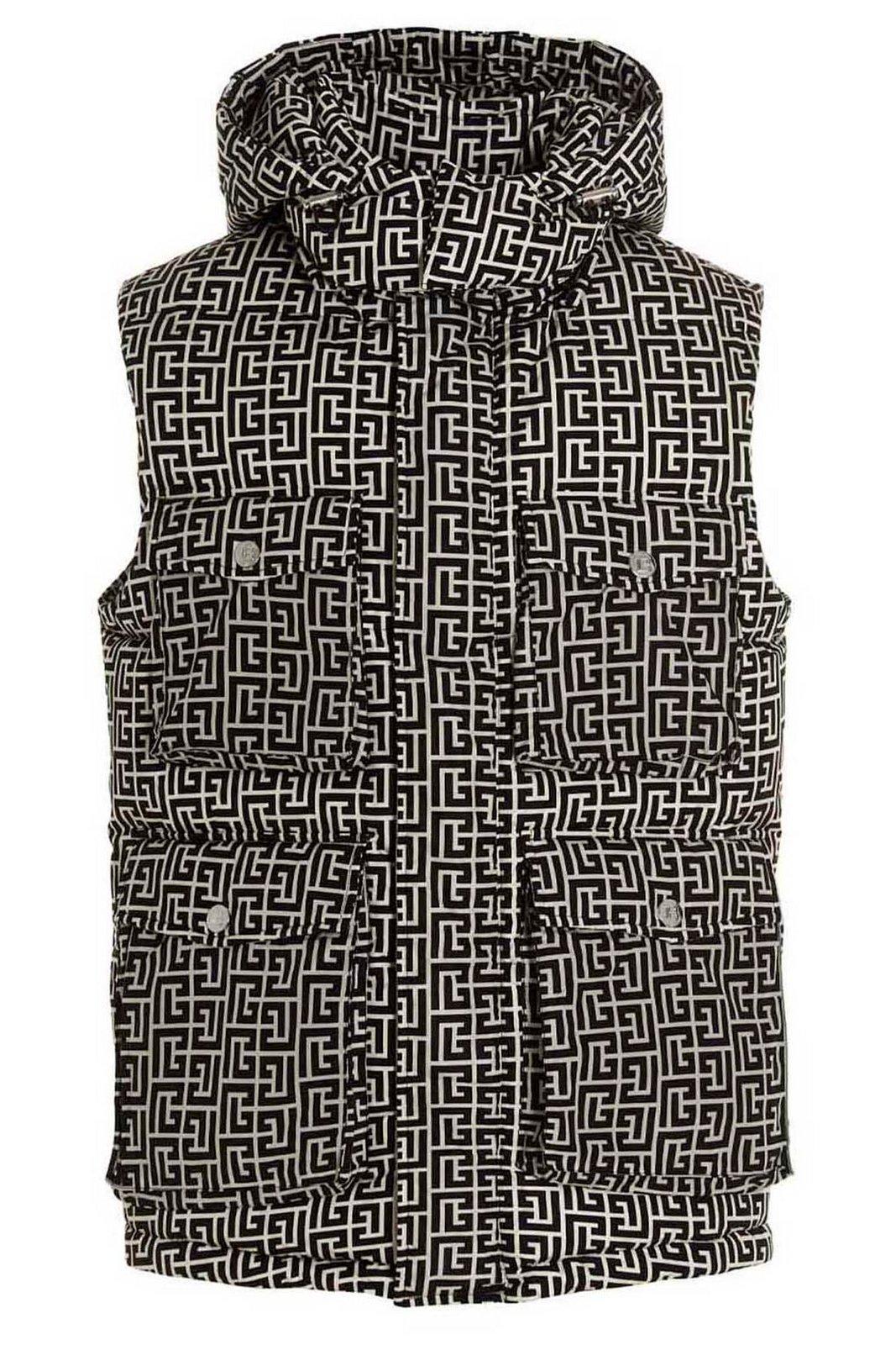 Shop Balmain Monogram Pattern Padded Vest In Black