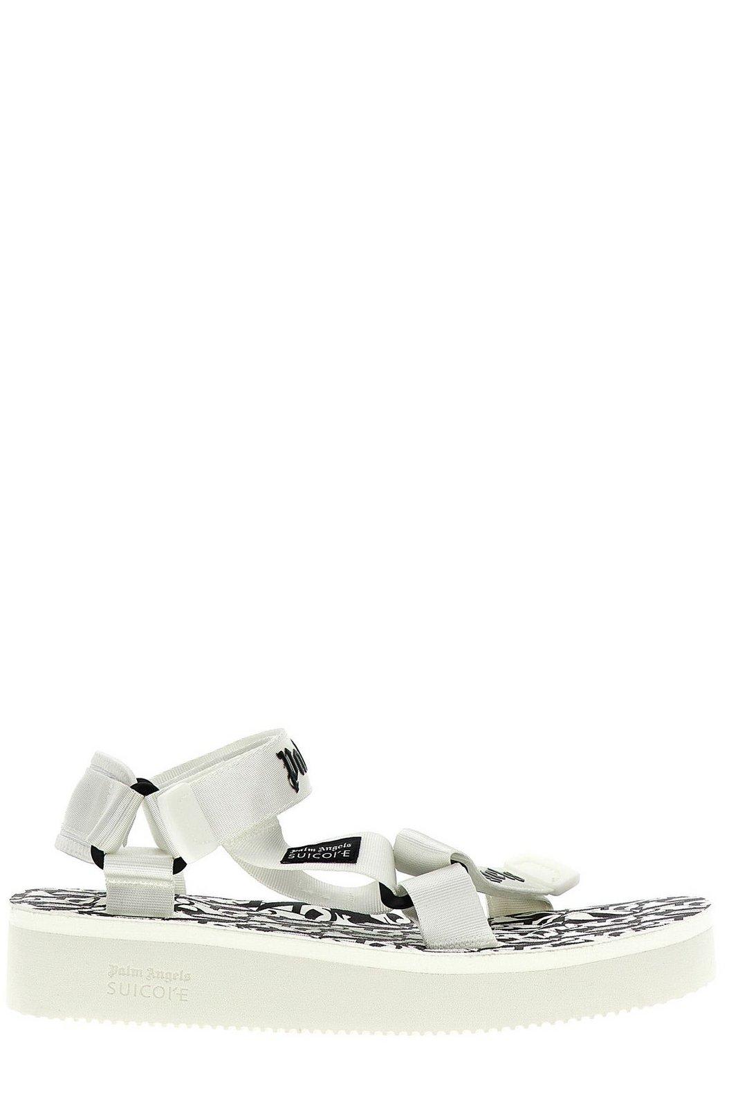 Shop Palm Angels X Suicoke Depa Logo Printed Sandals In Bianco/nero