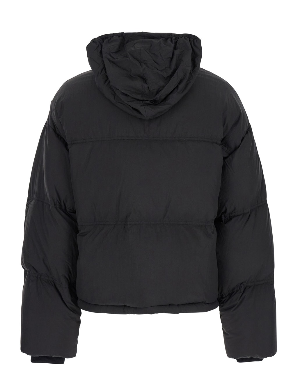 Shop Ami Alexandre Mattiussi Black Down Jacket With Adc Embroidery And Removable Hood In Tech Fabric Woman