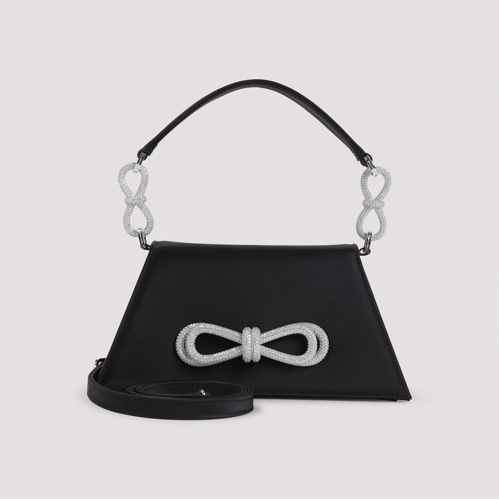 Mach & Mach Mach&mach Samatha Double Bow Satin Shoulder Bag In Black