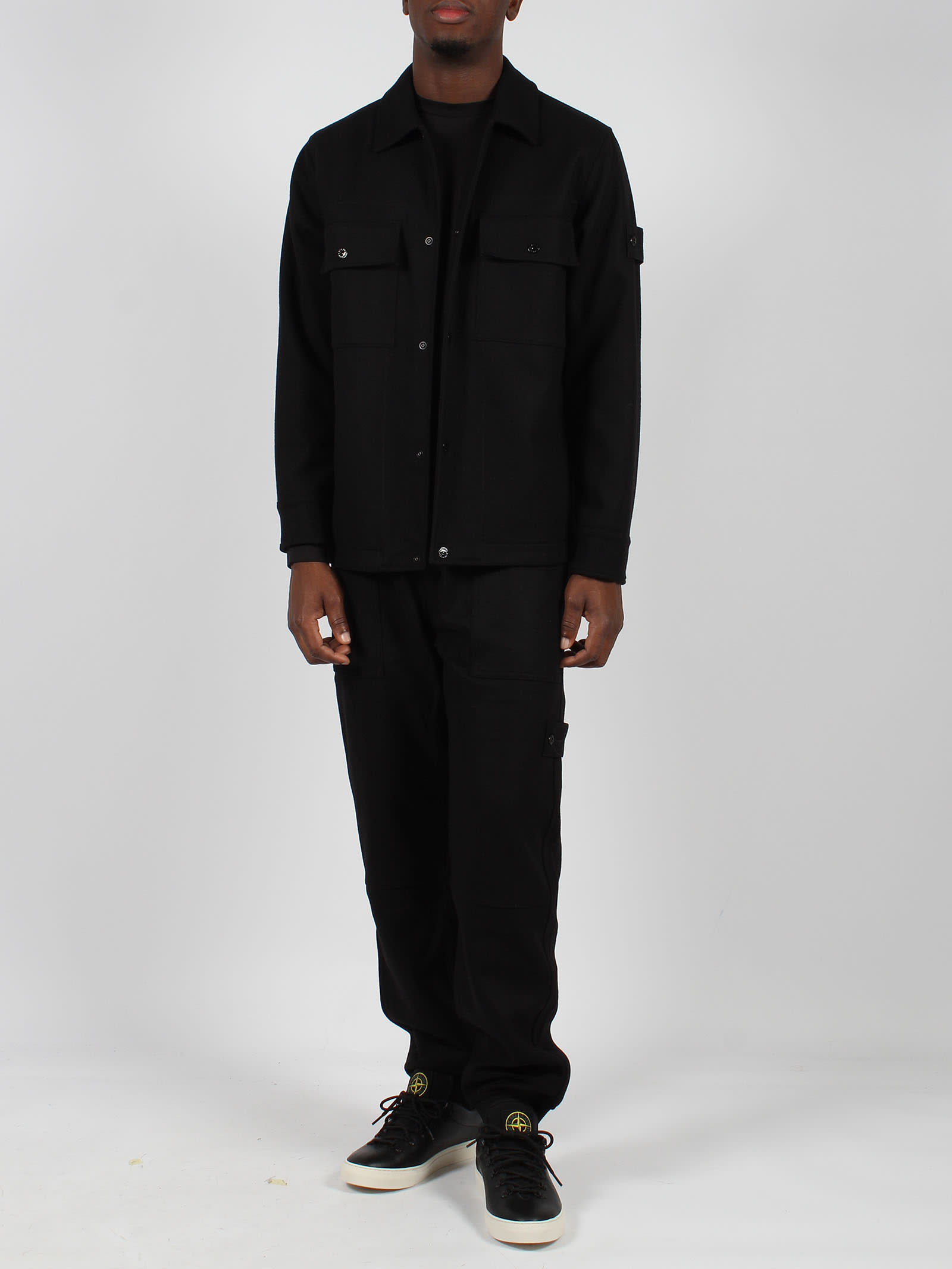 Shop Stone Island Lined Overshirt In Black