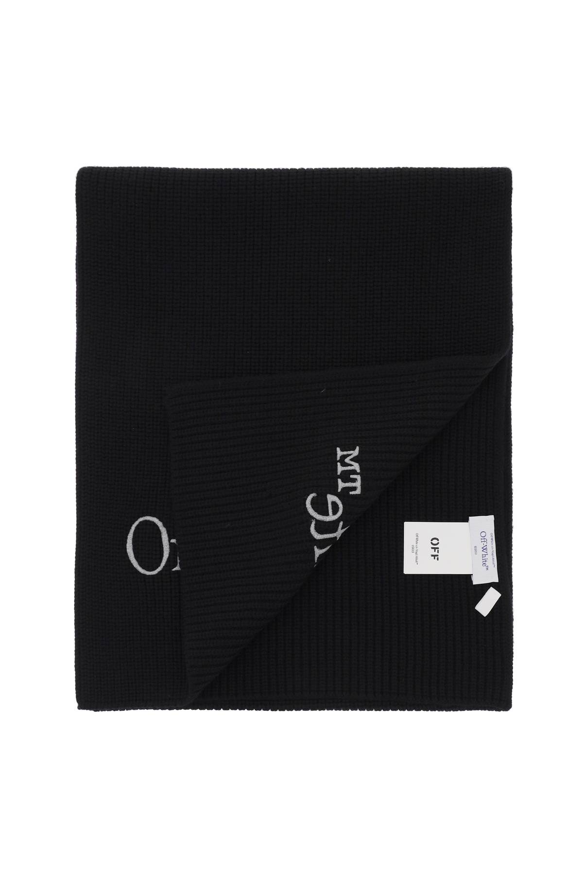 Shop Off-white Wool Scarf With Logo Embroidery In Black Silver (black)