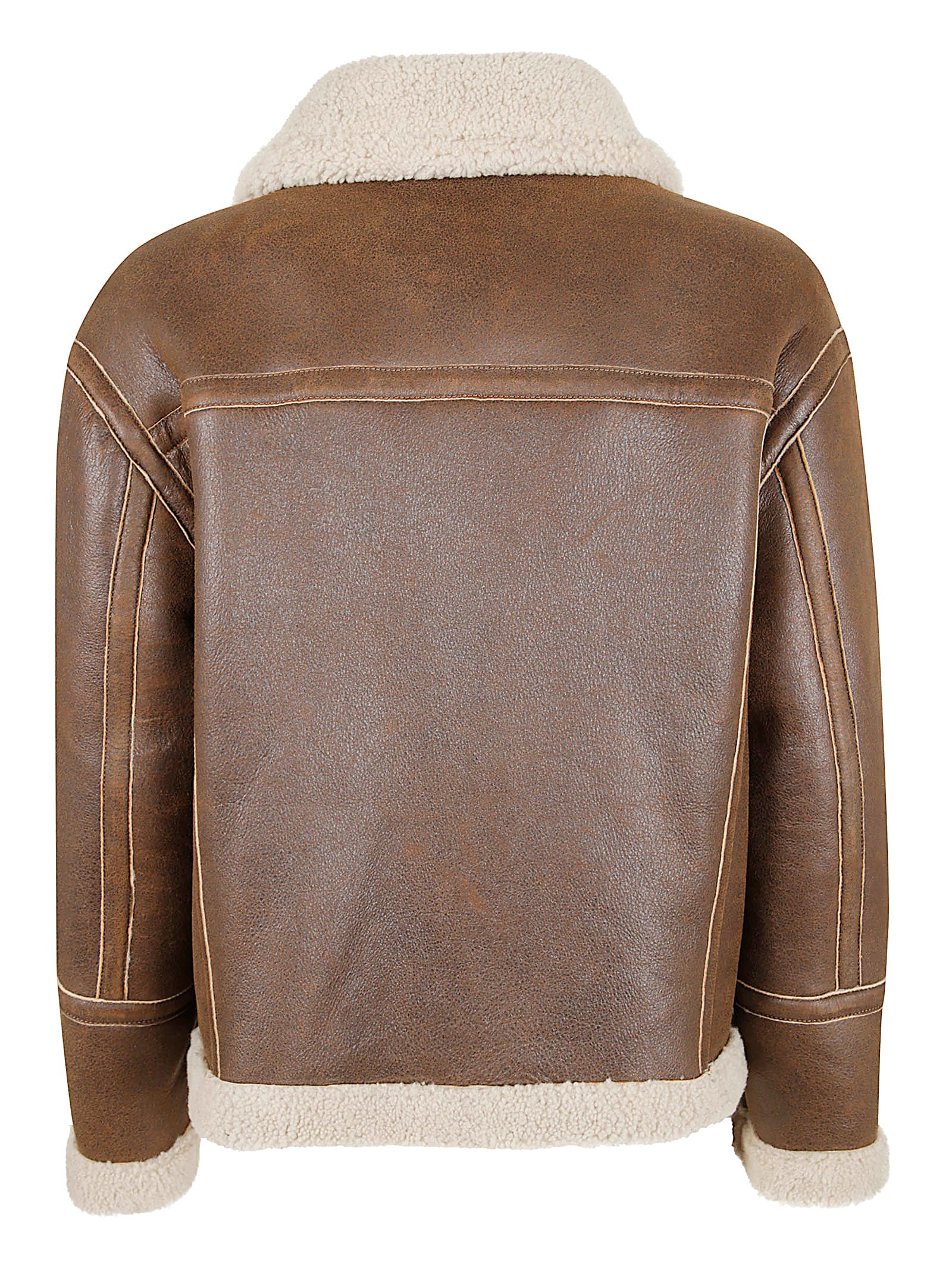 Salvatore Santoro Sheepskin Leather Jacket With Contrasting Shearling Interior And High Collar In Brown