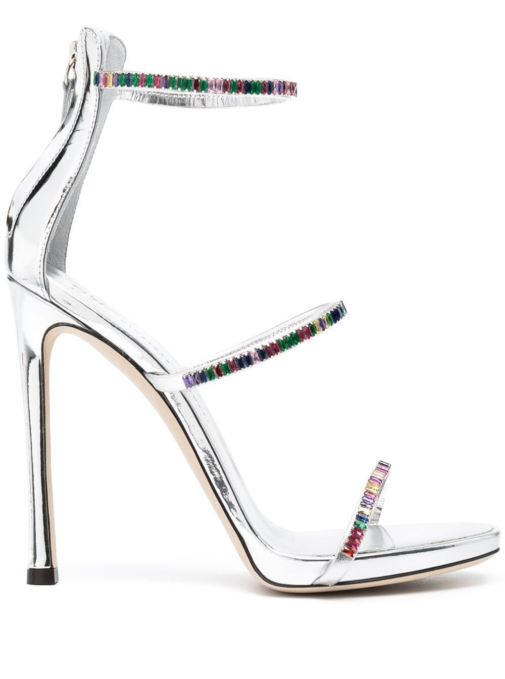 Giuseppe Zanotti Crystall Silver Colored Leather Sandals
