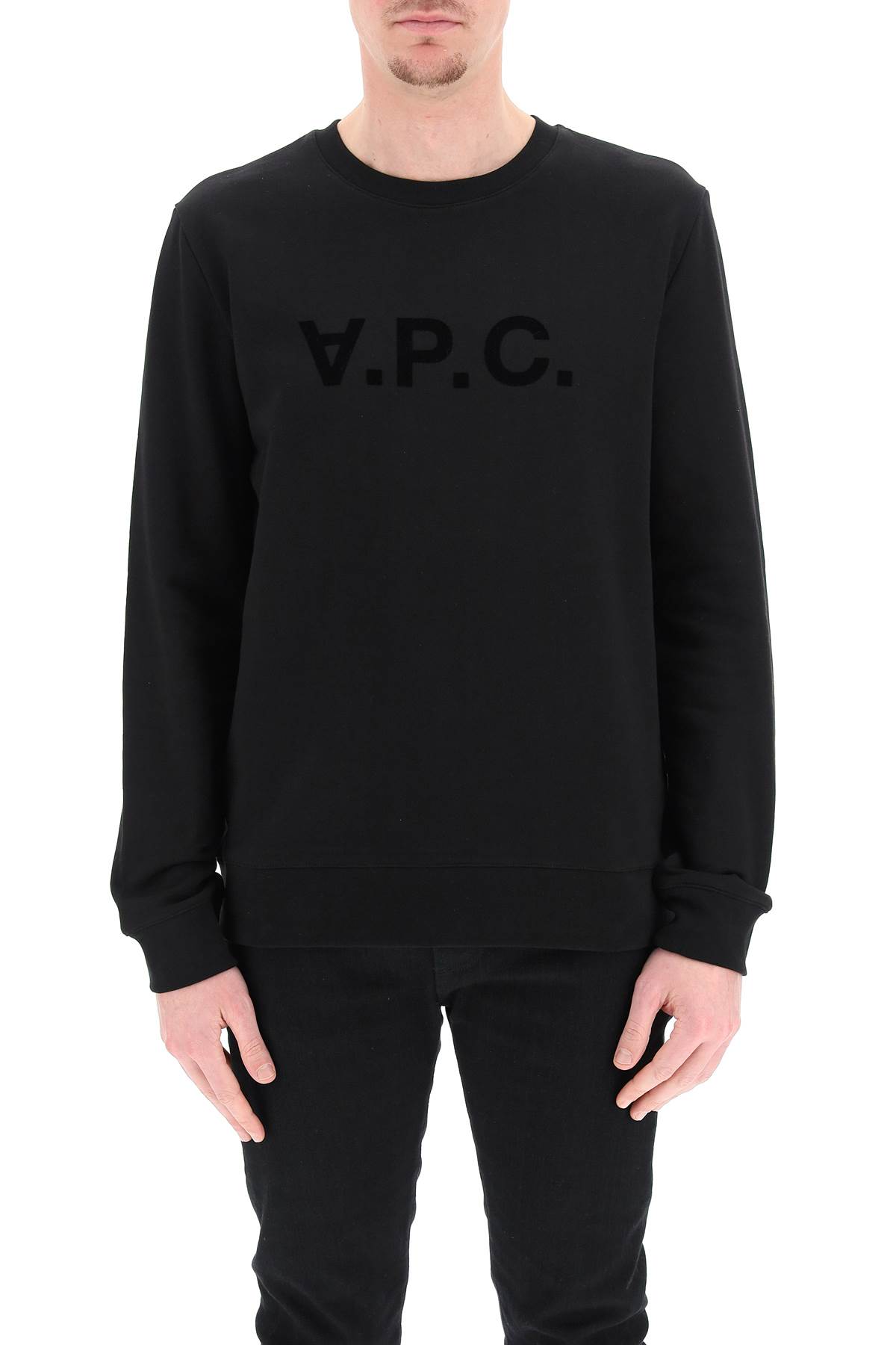 Shop Apc Flock V.p.c. Logo Sweatshirt Fleece In Black