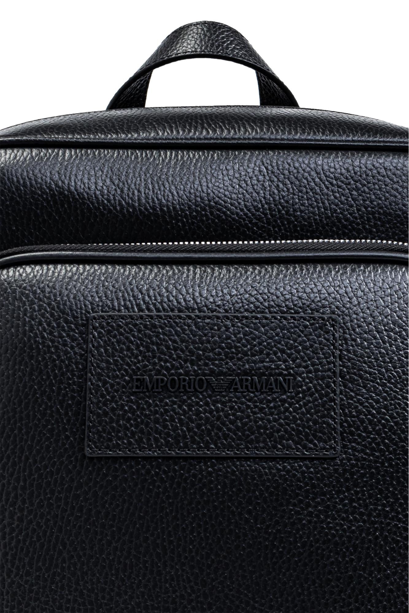 Shop Emporio Armani Leather Backpack In Black