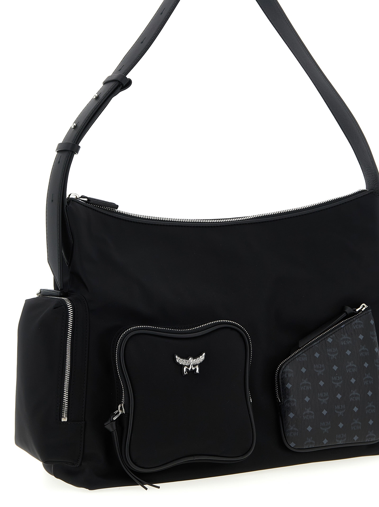 Mcm Nylon Shoulder Bag With Spacious Compartments In Black