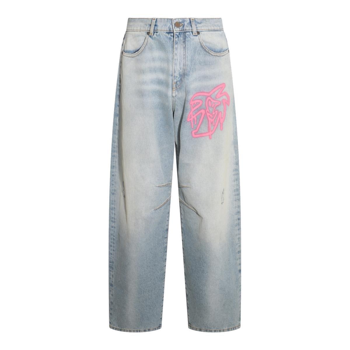 Shop Palm Angels Faded Wide-leg Jeans In Blue