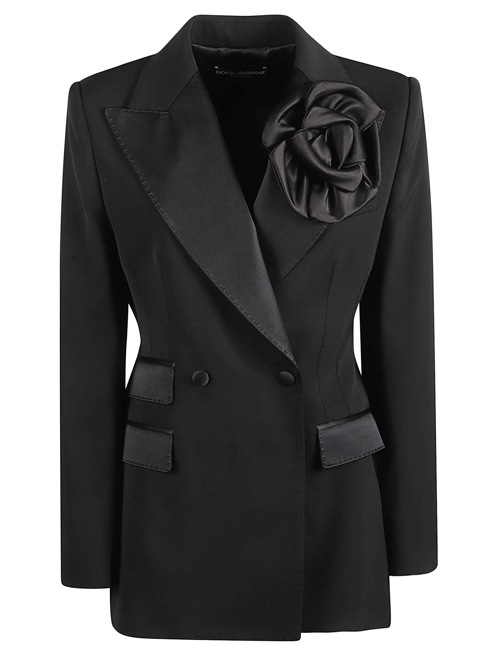 Dolce & Gabbana Floral Two-buttoned Blazer In Black