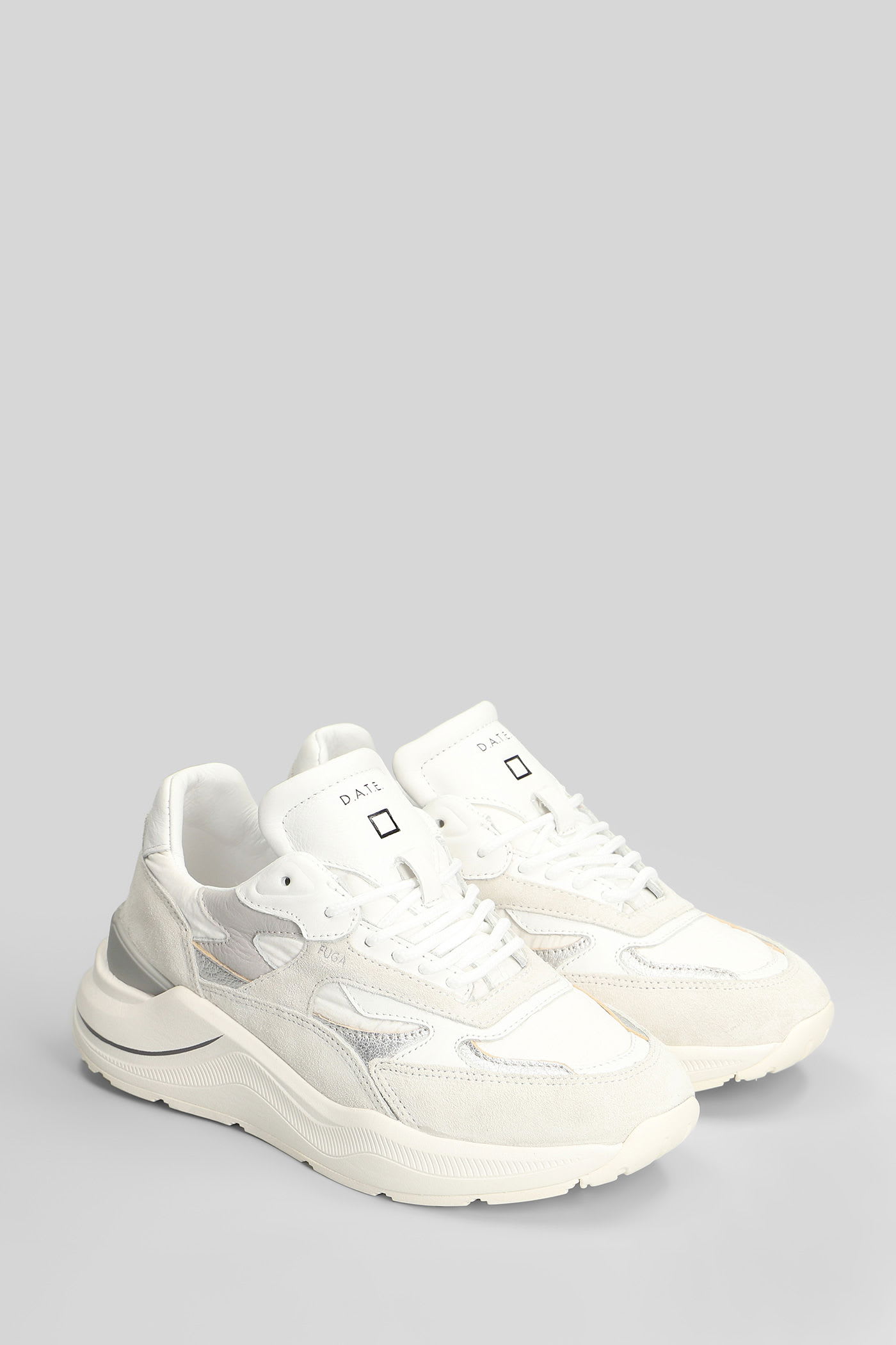 Date Fuga Pony Sneakers In White Suede And Leather In Animal Print